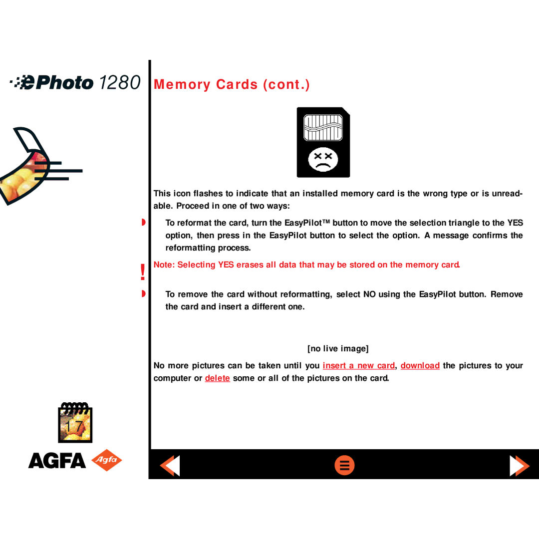 AGFA ePHOTO 1280 manual Memory Cards 