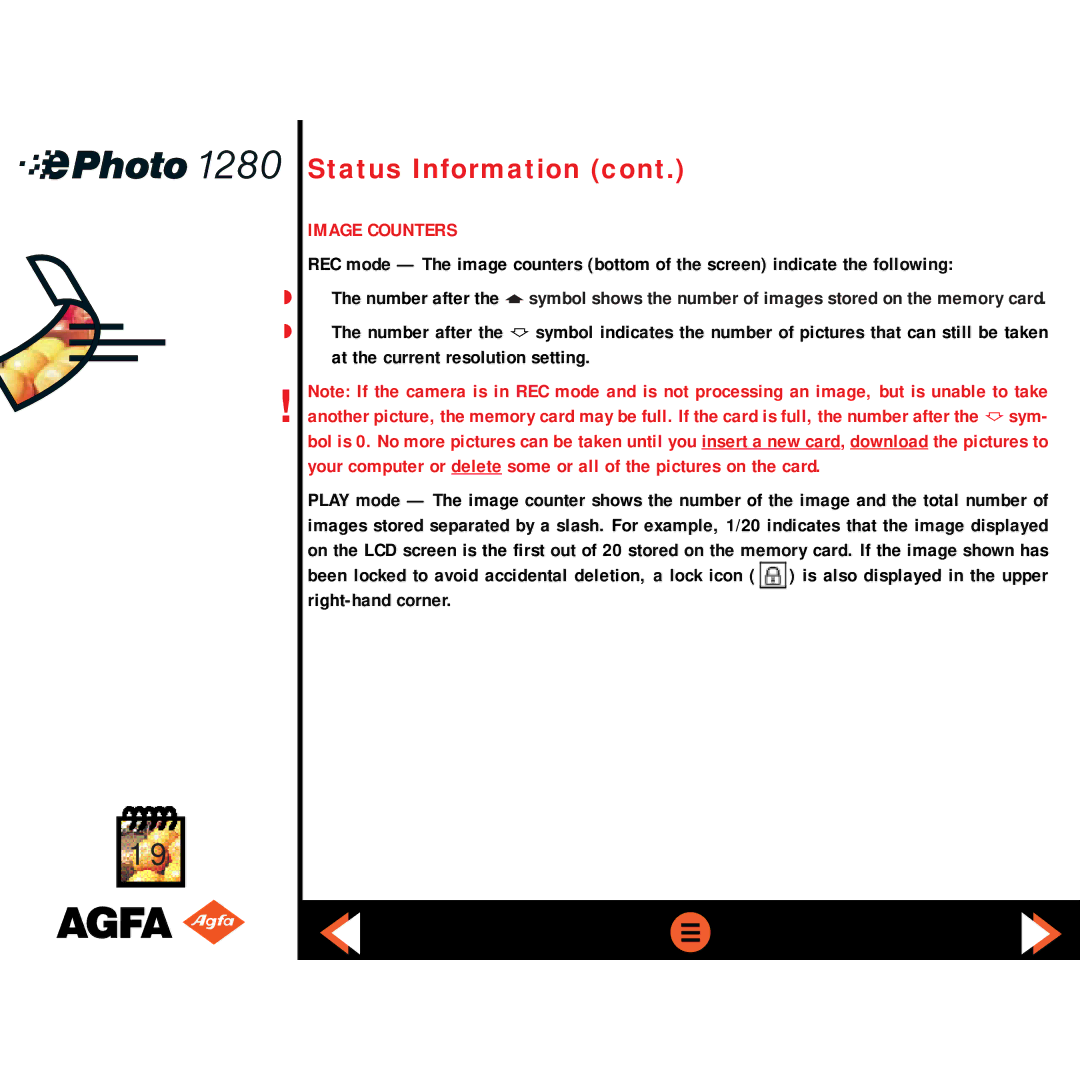 AGFA ePHOTO 1280 manual Image Counters 