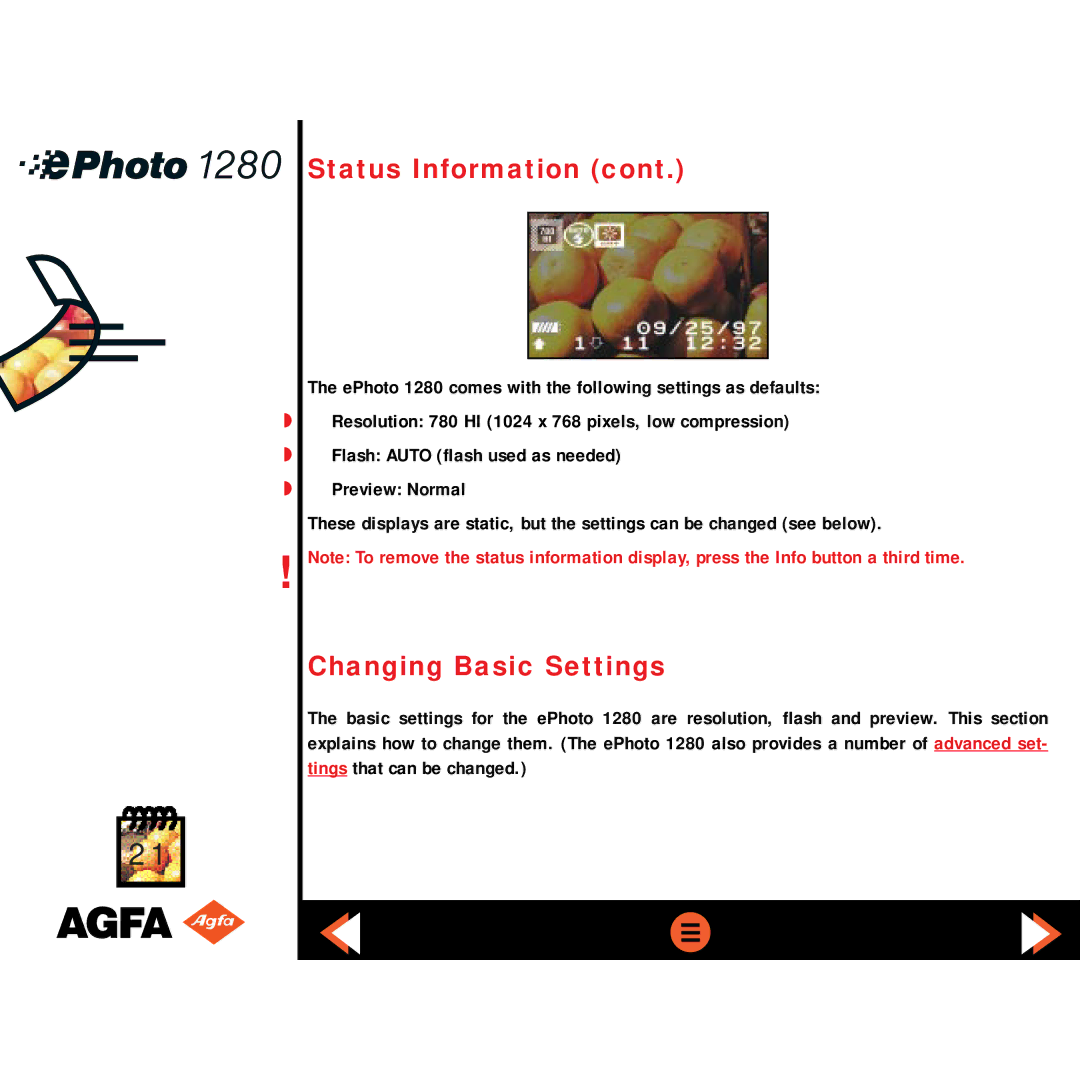 AGFA ePHOTO 1280 manual Changing Basic Settings 