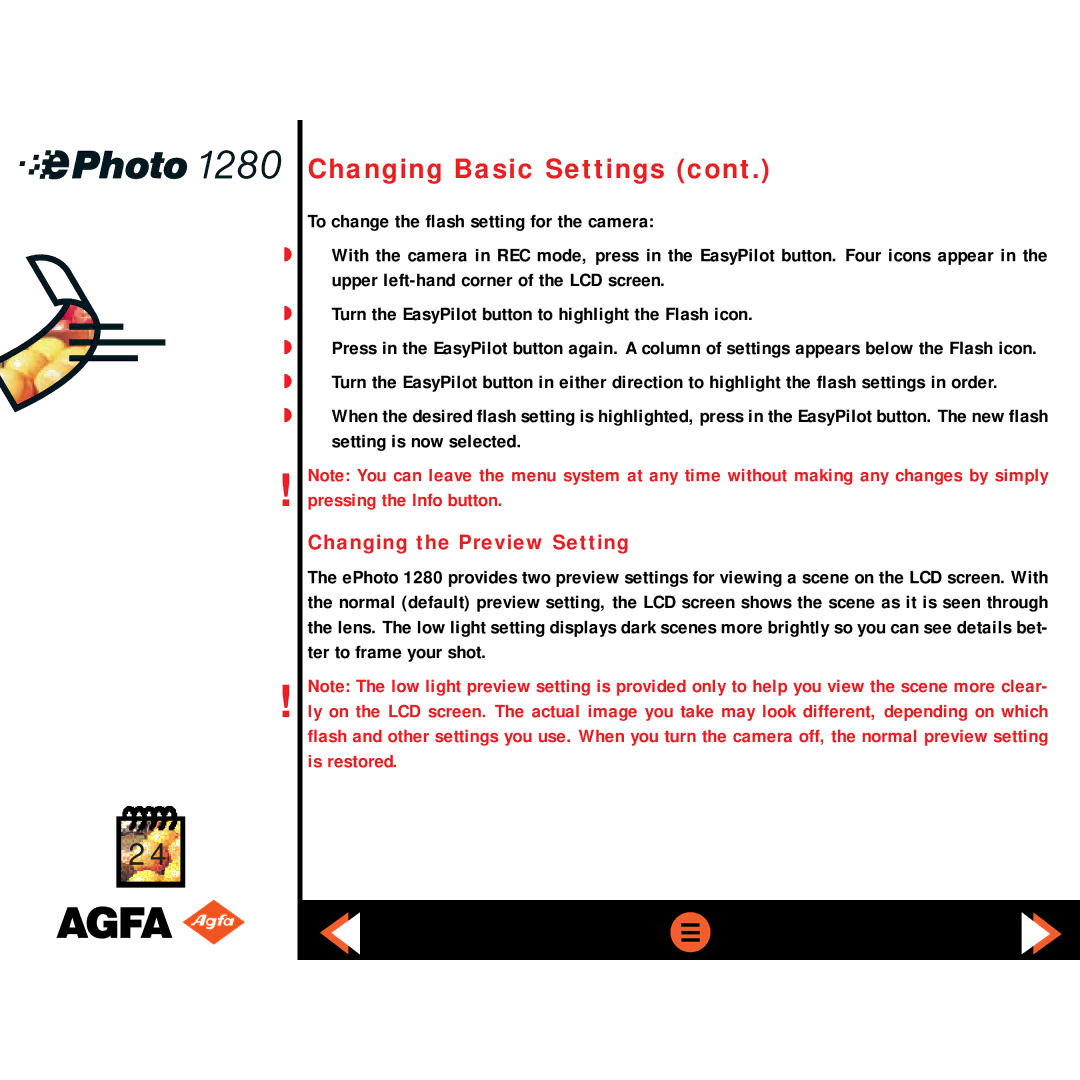 AGFA ePHOTO 1280 manual Changing the Preview Setting 