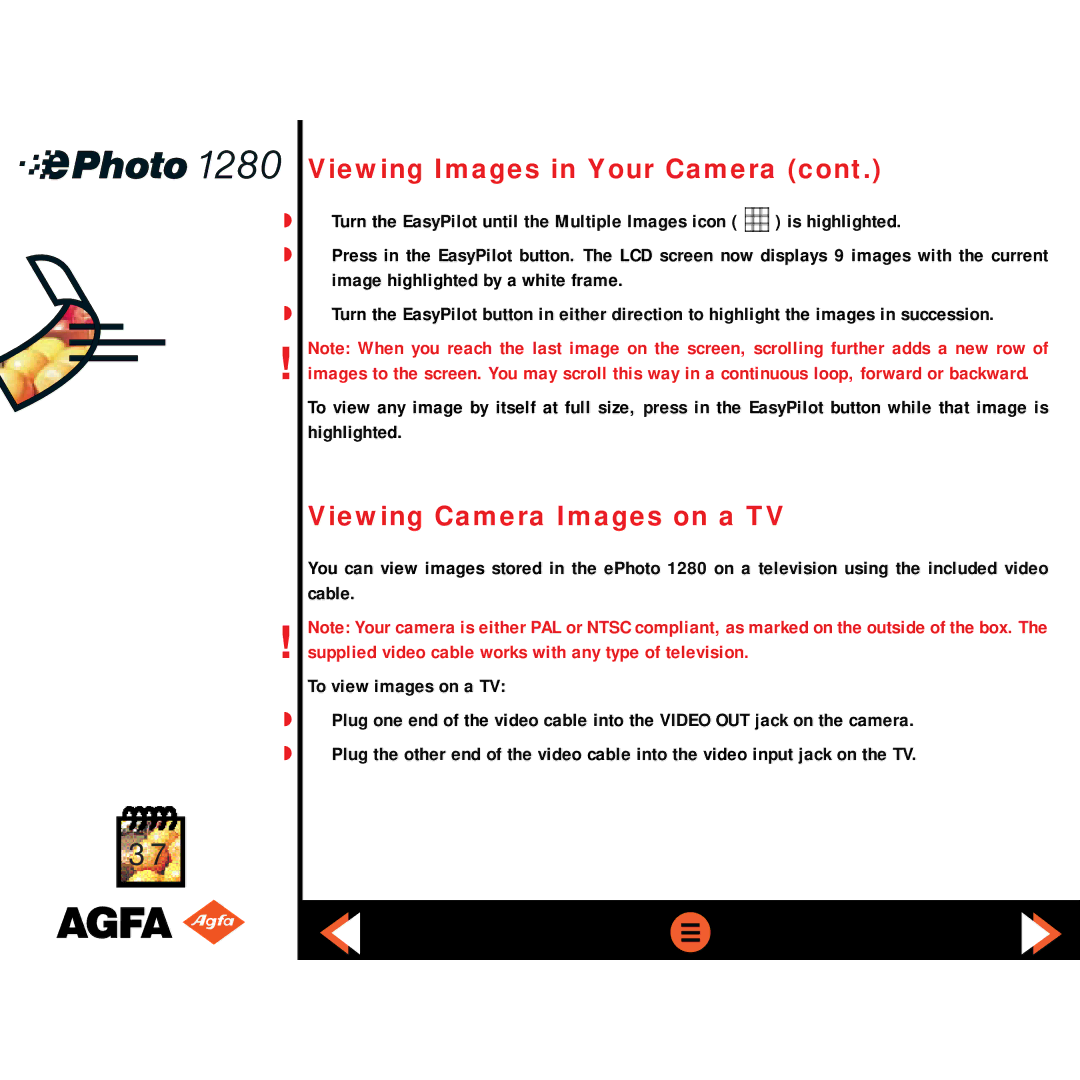 AGFA ePHOTO 1280 manual Viewing Camera Images on a TV 