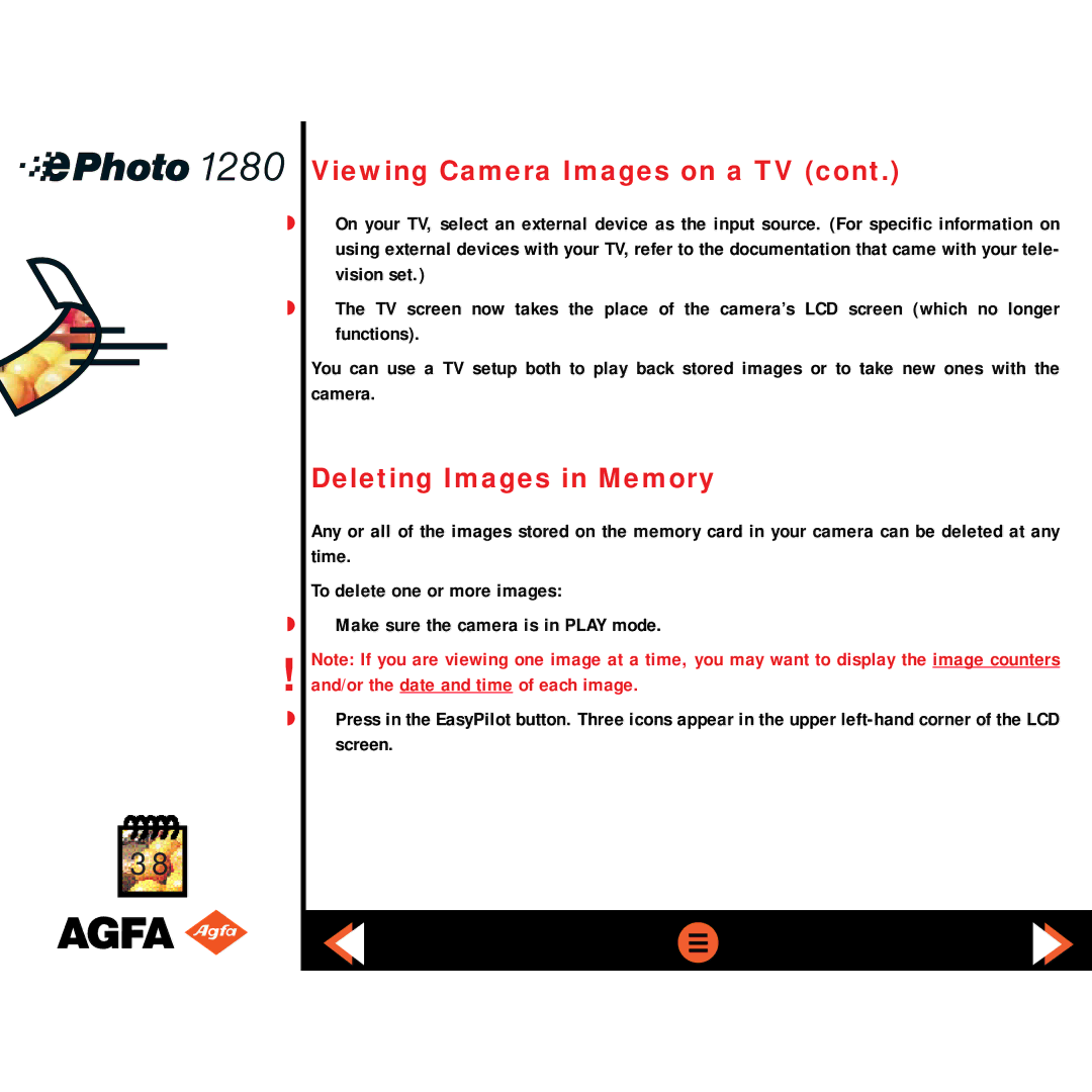 AGFA ePHOTO 1280 manual Deleting Images in Memory 