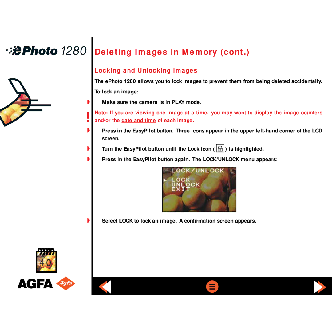 AGFA ePHOTO 1280 manual Locking and Unlocking Images 