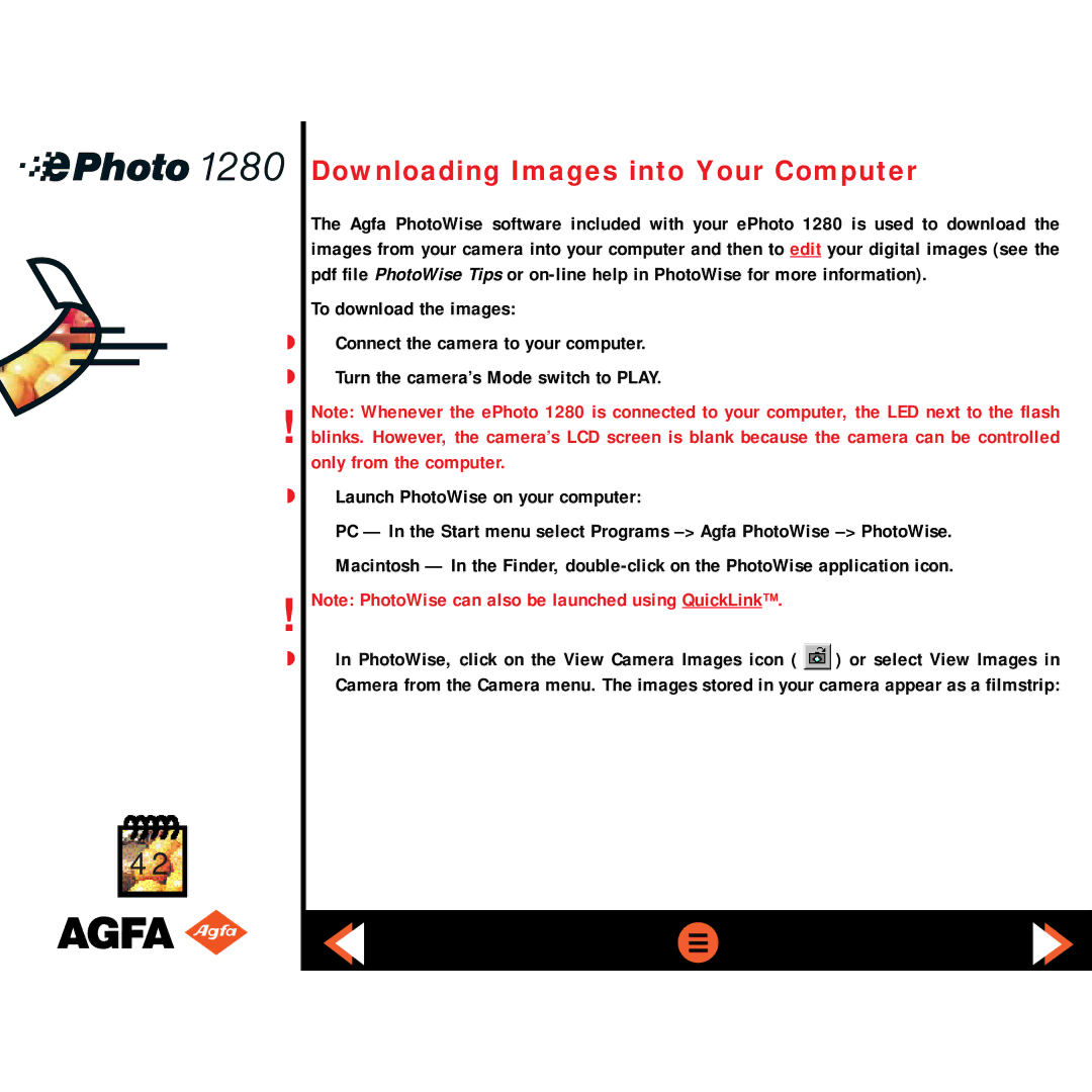 AGFA ePHOTO 1280 manual Downloading Images into Your Computer 