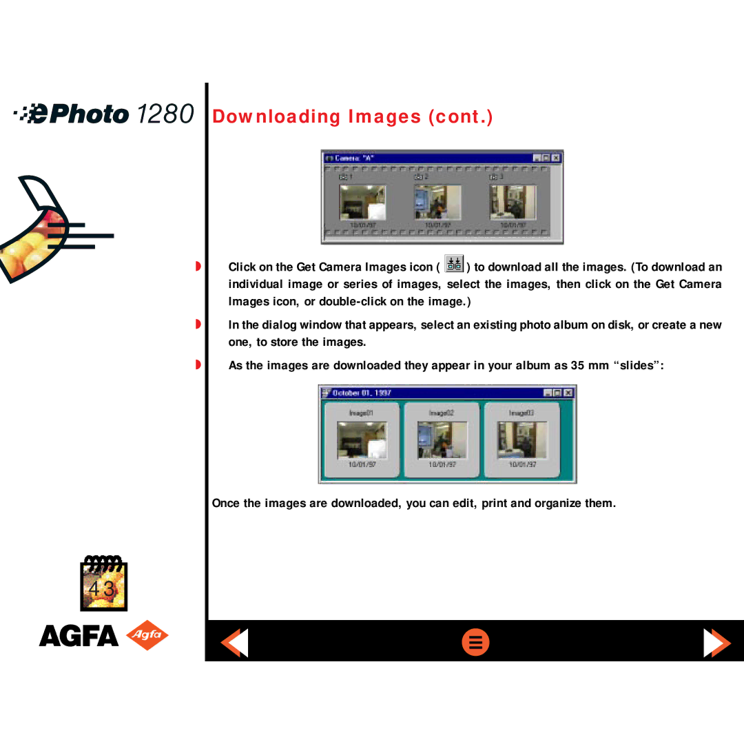 AGFA ePHOTO 1280 manual Downloading Images 