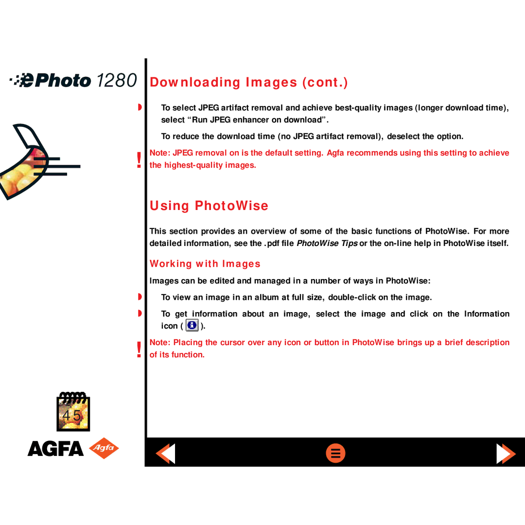 AGFA ePHOTO 1280 manual Using PhotoWise, Working with Images 