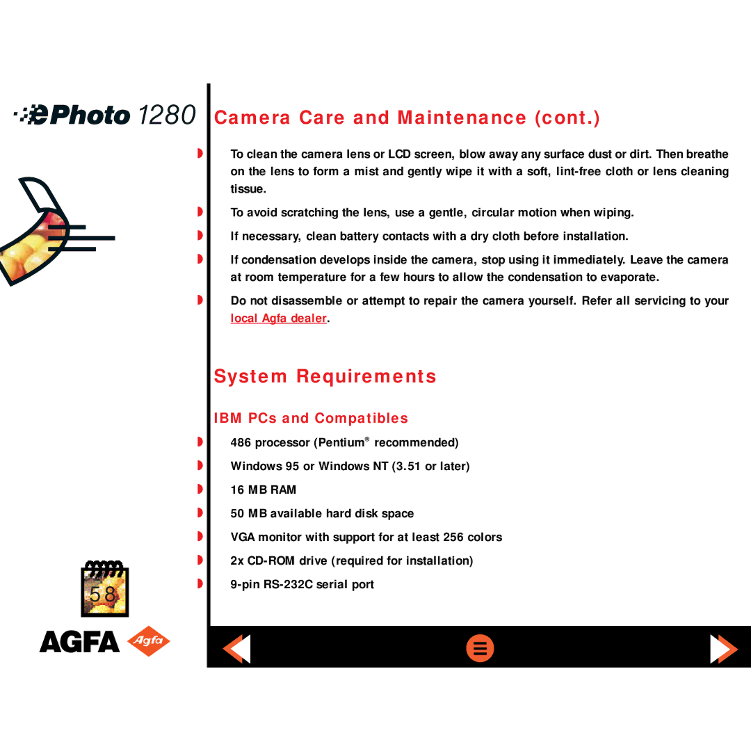 AGFA ePHOTO 1280 manual System Requirements, IBM PCs and Compatibles 