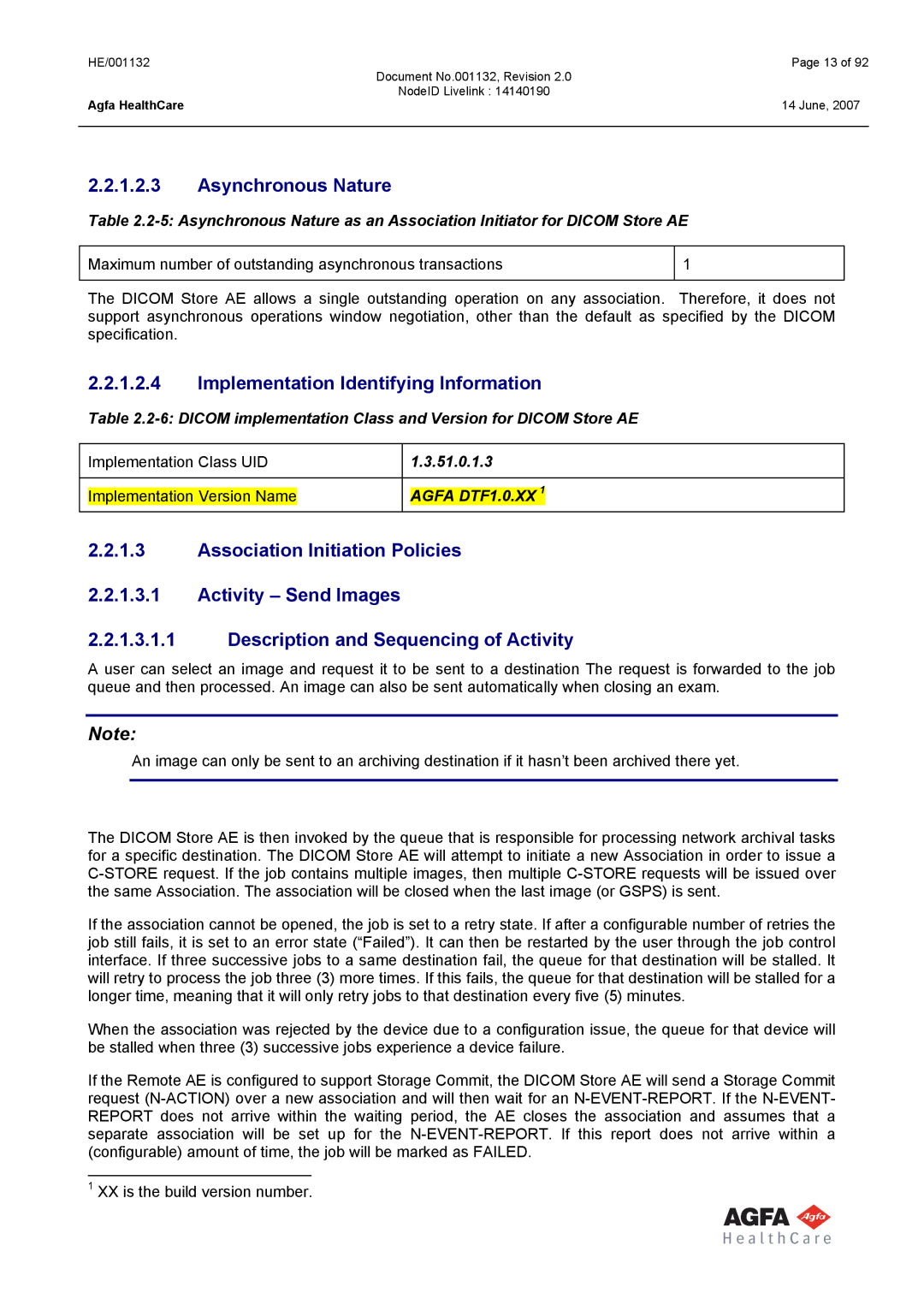 AGFA HE/001132 manual Asynchronous Nature, Implementation Identifying Information, 51.0.1.3 