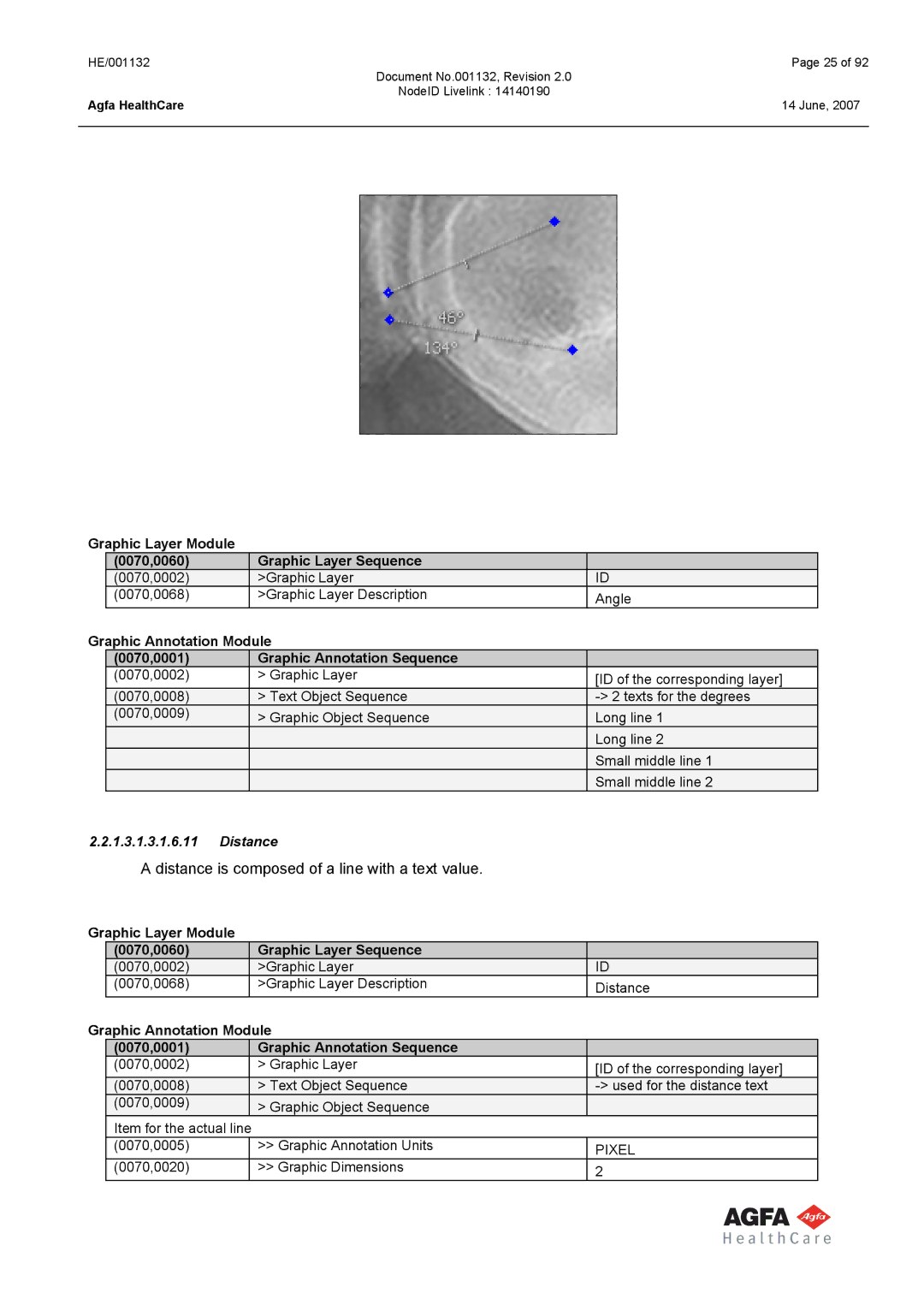 AGFA HE/001132 manual Distance is composed of a line with a text value 