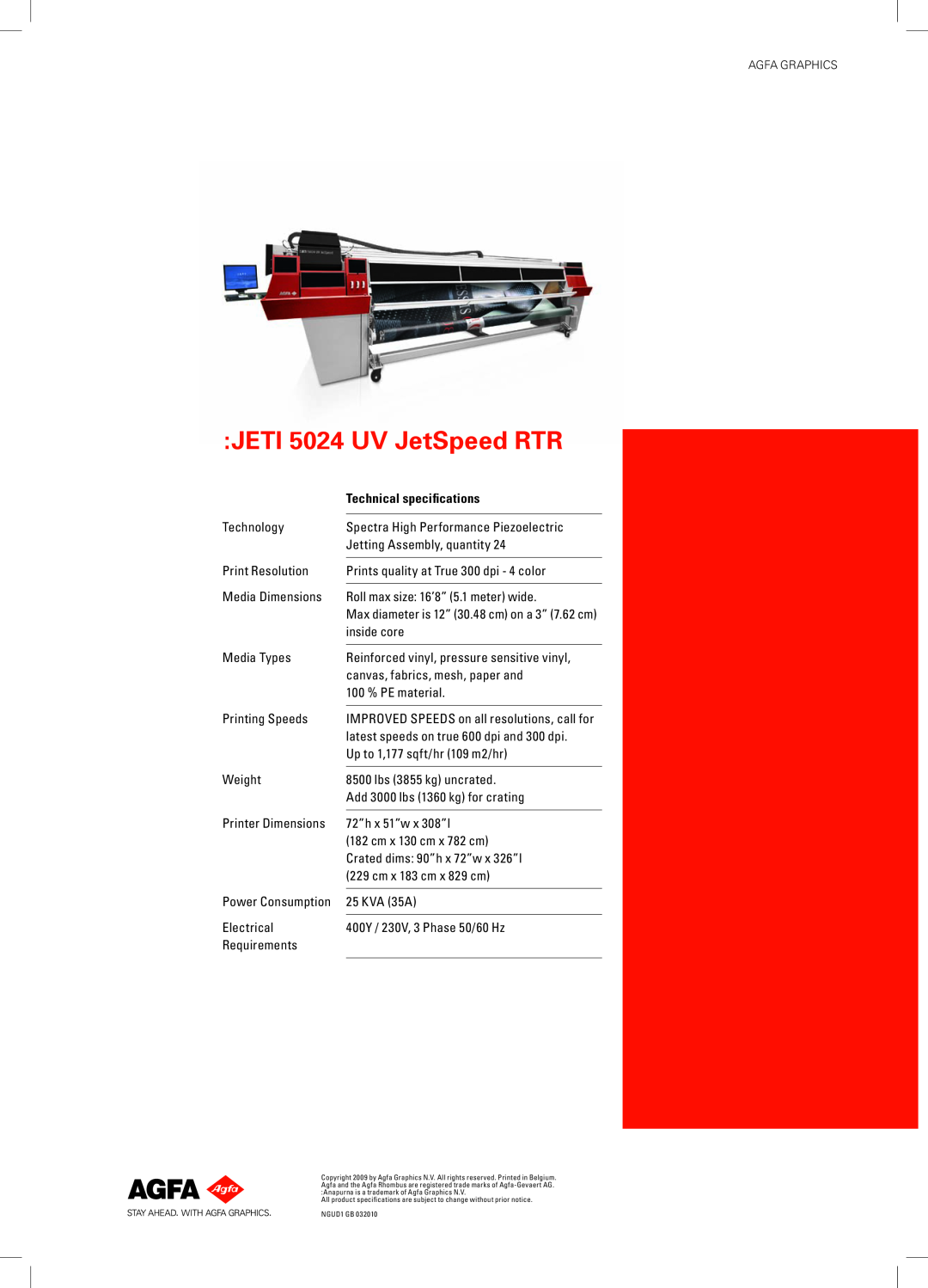AGFA manual JETI 5024 UV JetSpeed RTR, Technical specifications 