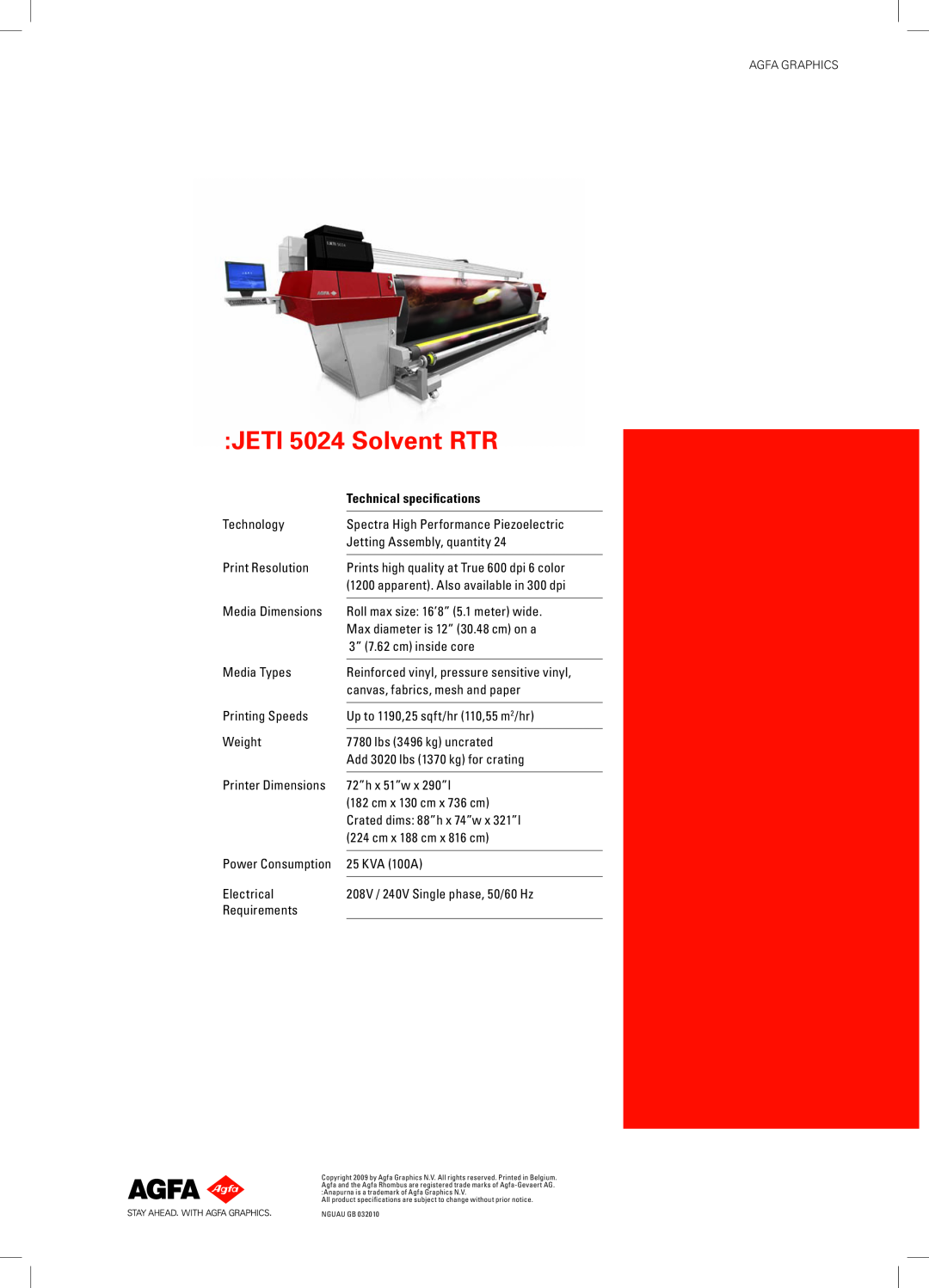 AGFA manual JETI 5024 Solvent RTR, Technical specifications 