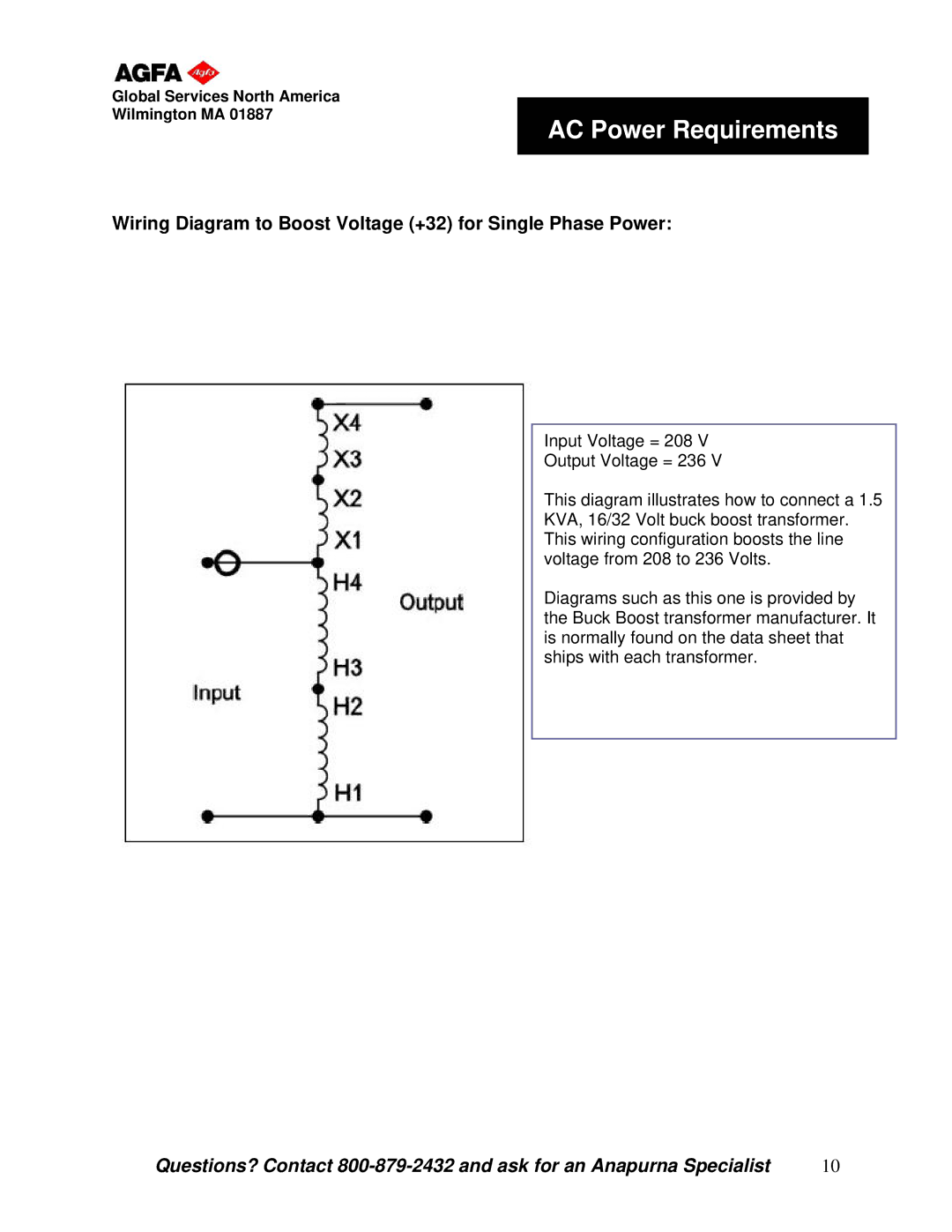 AGFA M4F manual Wiring Diagram to Boost Voltage +32 for Single Phase Power 