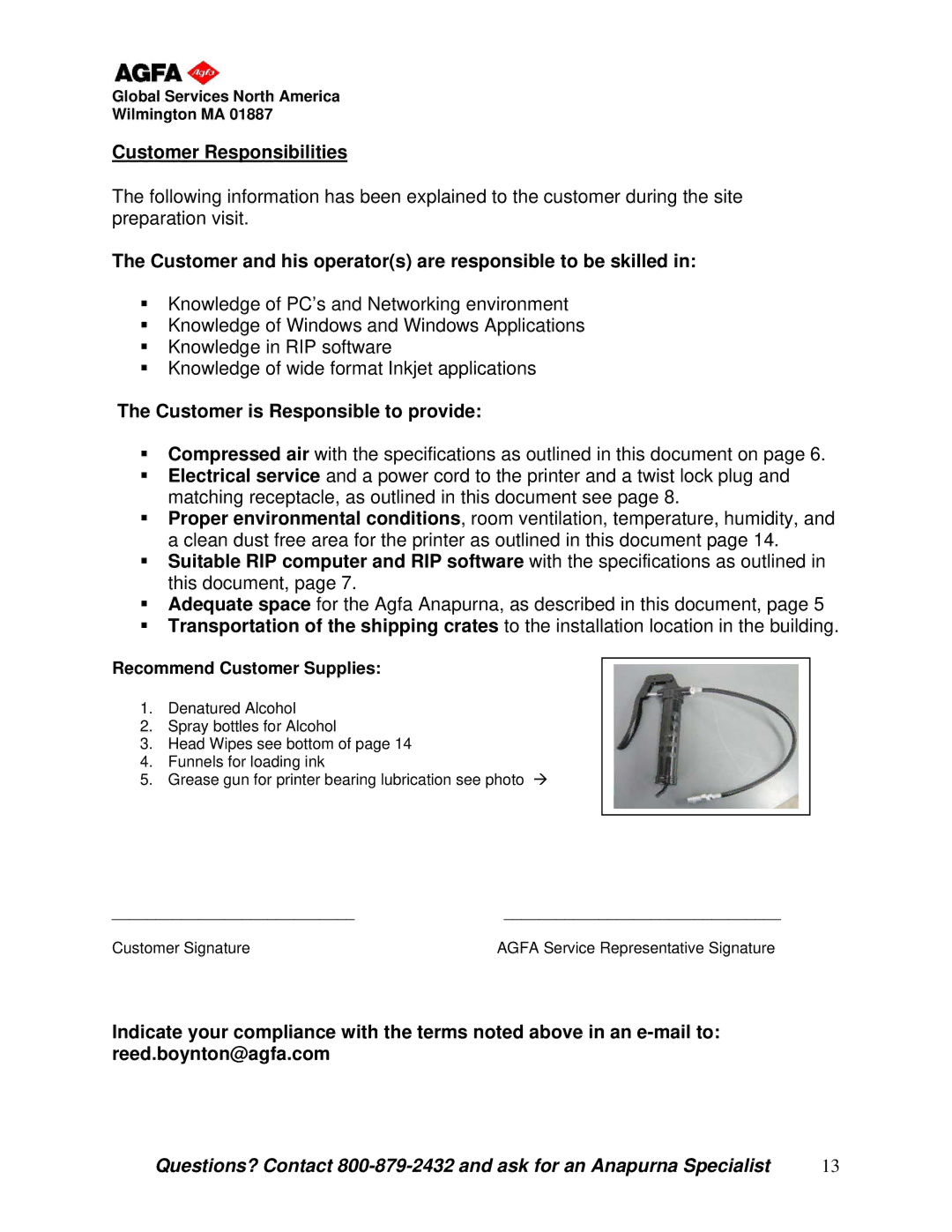 AGFA M4F Customer Responsibilities, Customer and his operators are responsible to be skilled, Recommend Customer Supplies 