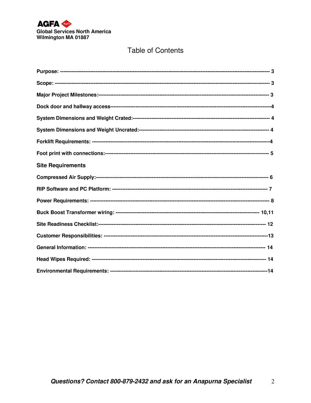 AGFA M4F manual Table of Contents 