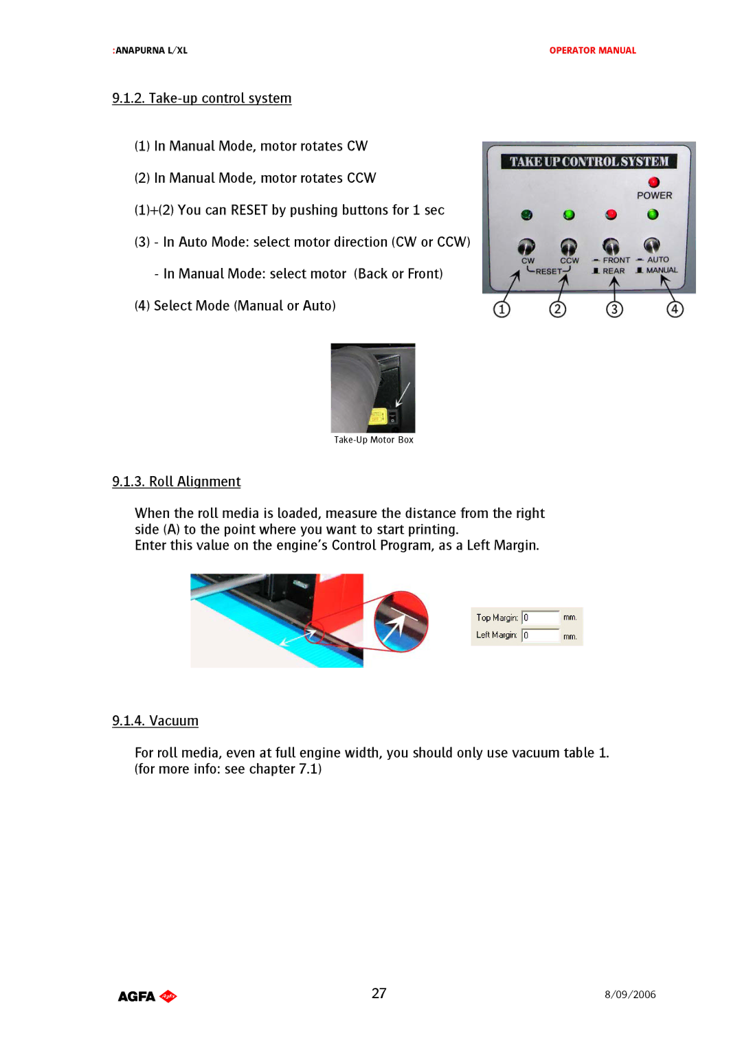 AGFA Printer manual Take-Up Motor Box 