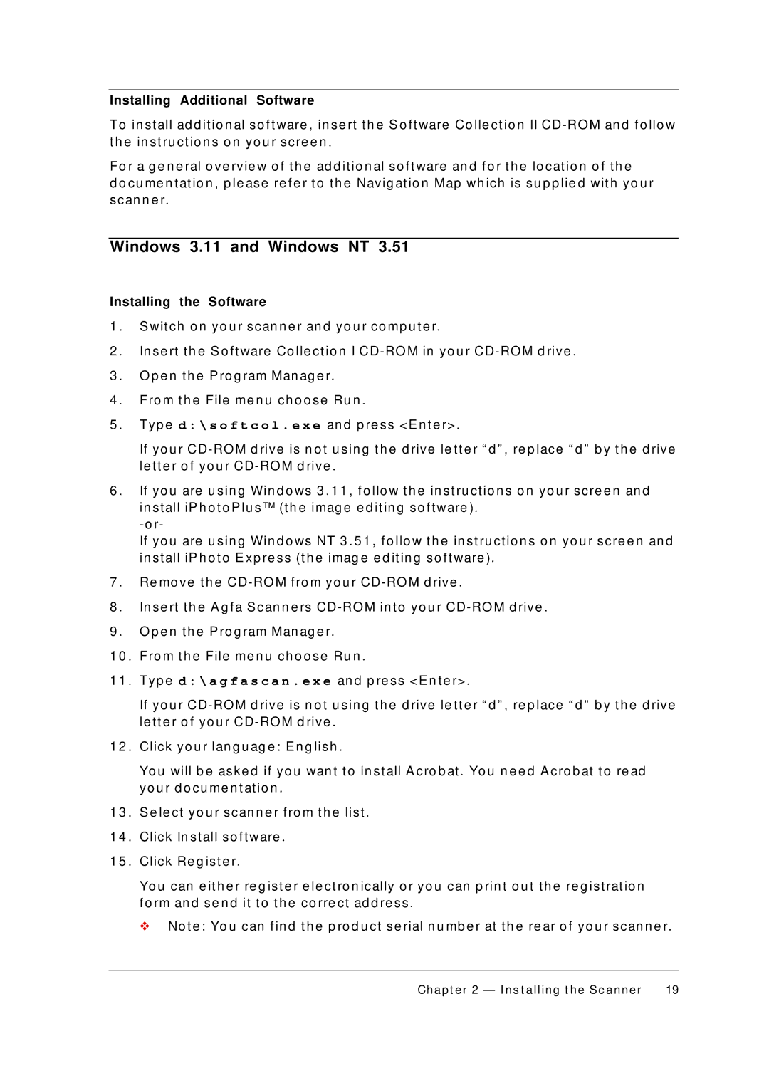 AGFA Scanner appendix Windows 3.11 and Windows NT, Installing Additional Software 