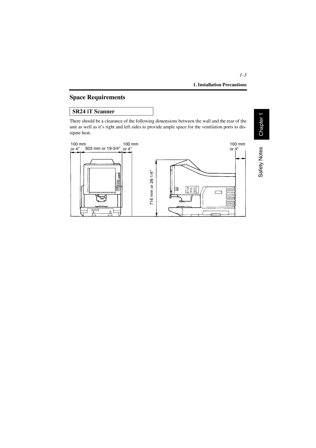 AGFA SR 24 manual Space Requirements, SR24 iT Scanner, Installation Precautions 