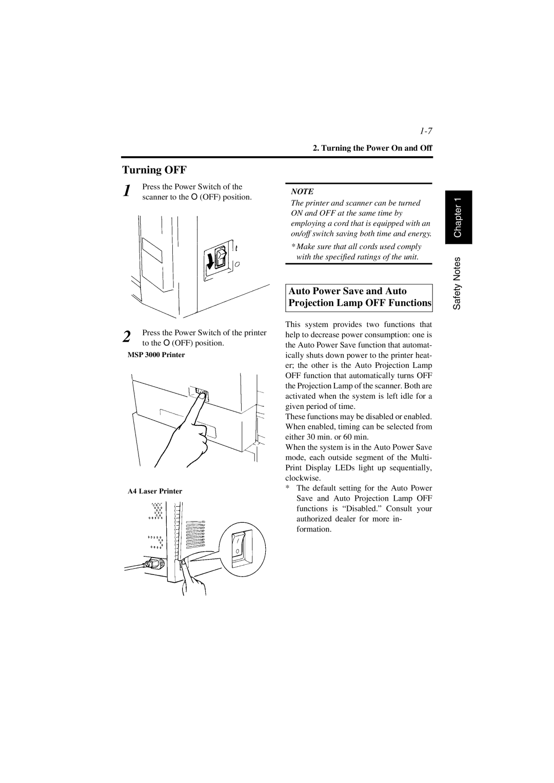 AGFA SR 24 manual Turning OFF, Turning the Power On and Off 