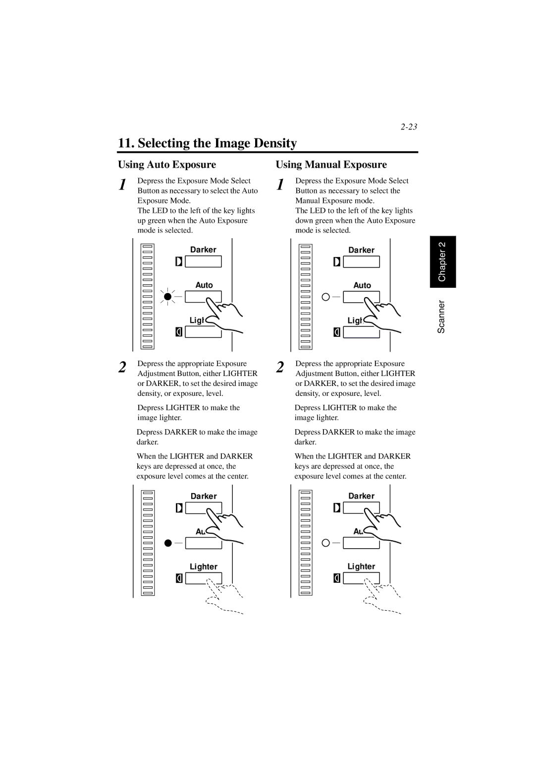 AGFA SR 24 manual Selecting the Image Density, Using Auto Exposure, Using Manual Exposure 