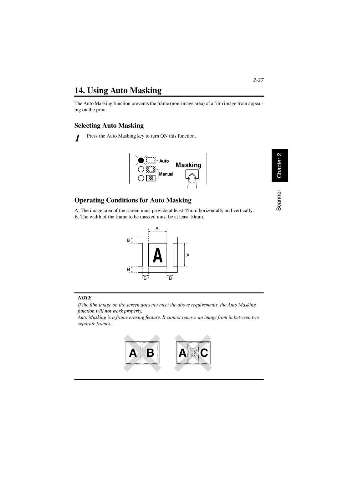 AGFA SR 24 manual Using Auto Masking, Selecting Auto Masking, Operating Conditions for Auto Masking 