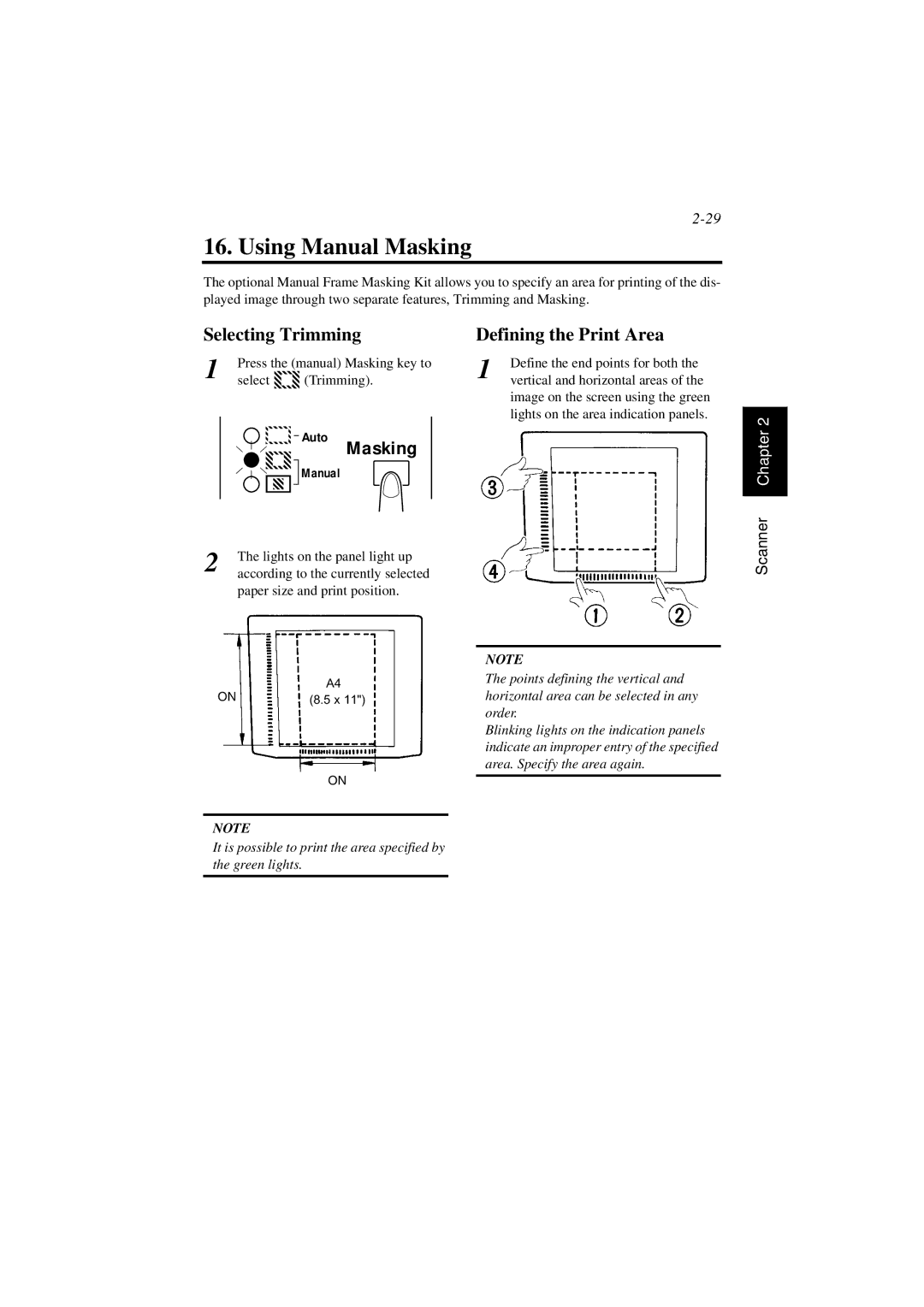 AGFA SR 24 manual Using Manual Masking, Selecting Trimming, Defining the Print Area 