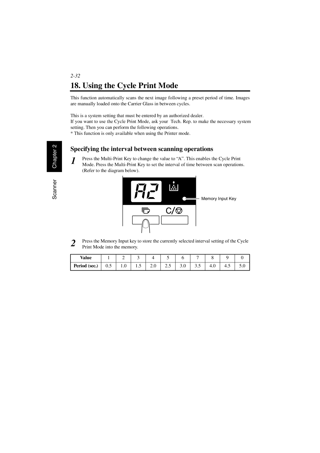 AGFA SR 24 manual Using the Cycle Print Mode, Specifying the interval between scanning operations 