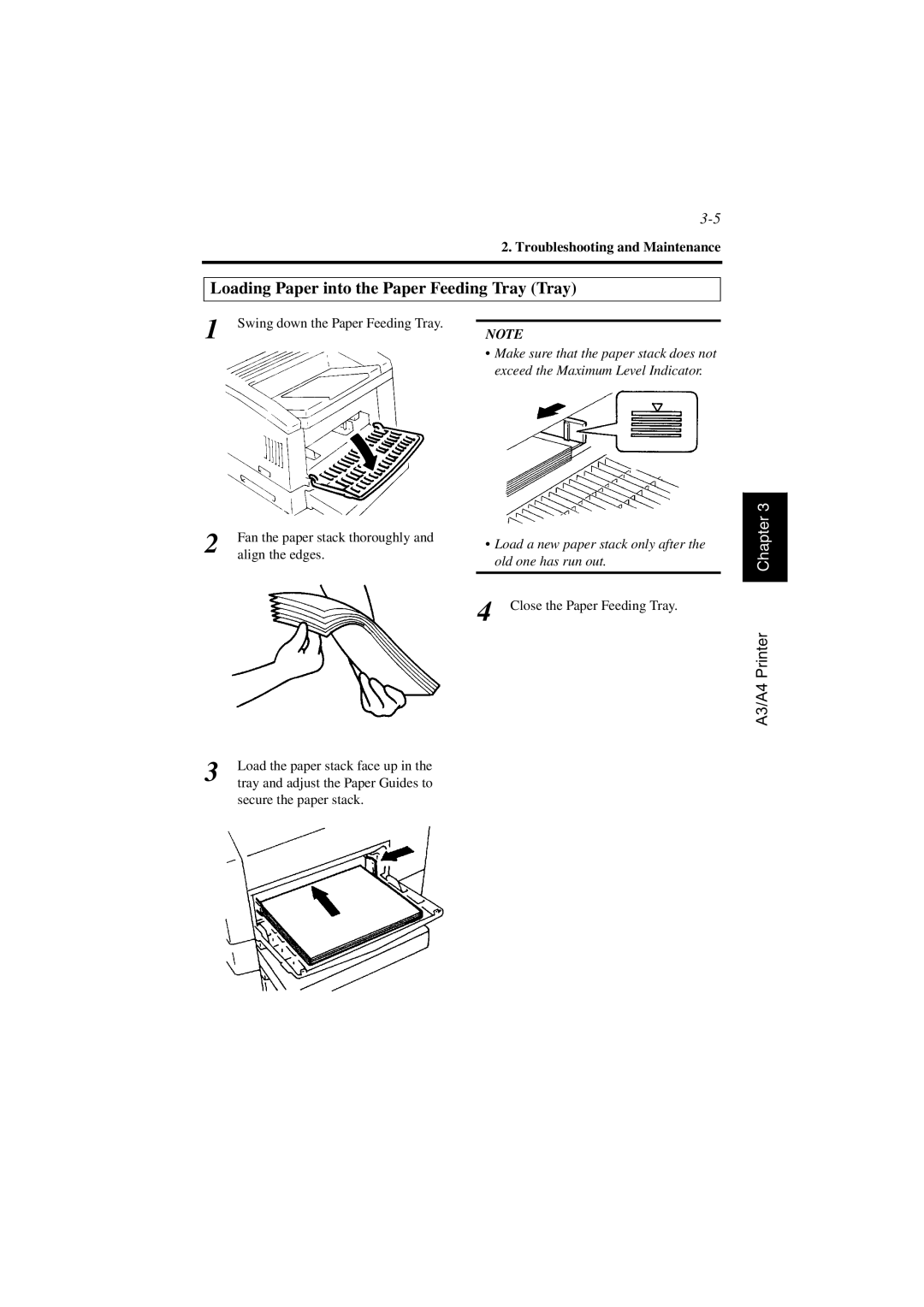 AGFA SR 24 manual Loading Paper into the Paper Feeding Tray Tray, Troubleshooting and Maintenance 