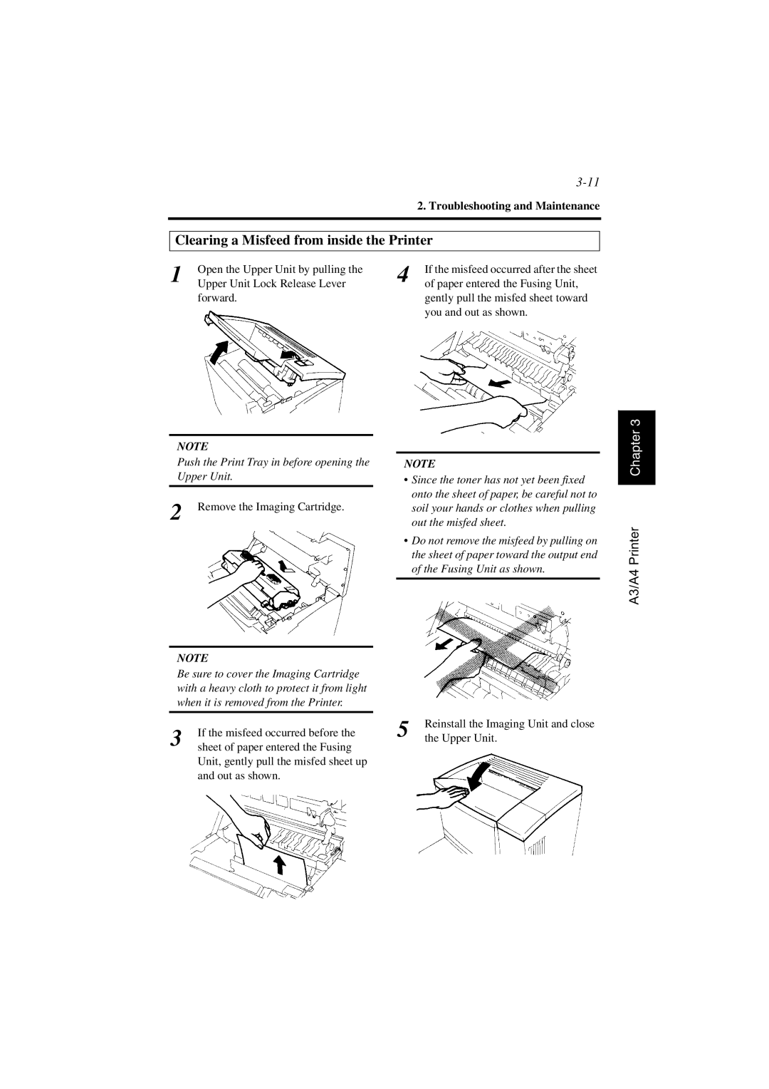 AGFA SR 24 manual Clearing a Misfeed from inside the Printer 