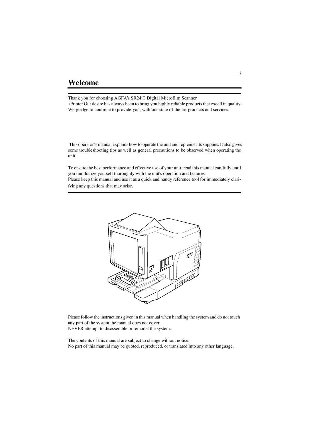 AGFA SR 24 manual Welcome 