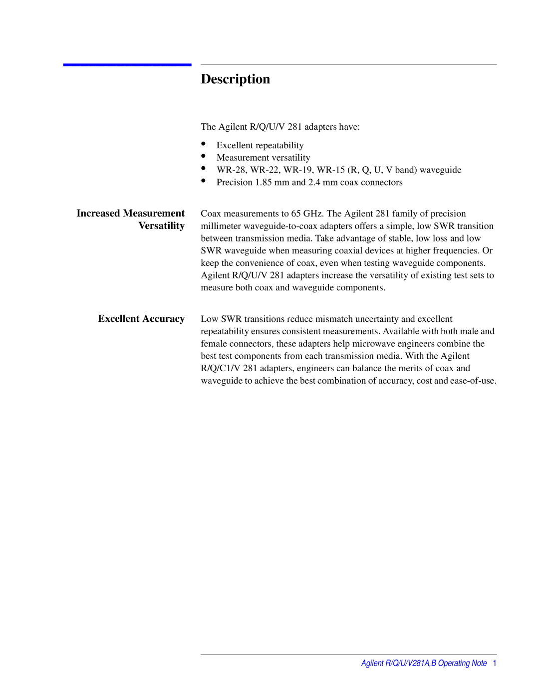 Agilent Technologies 00281-90055 manual Description 