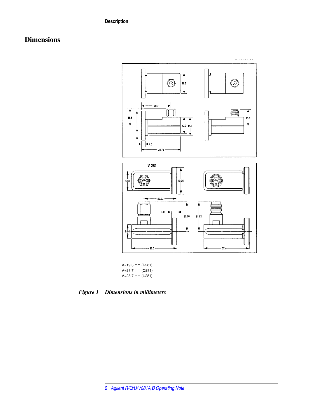 Agilent Technologies 00281-90055 manual Dimensions in millimeters 