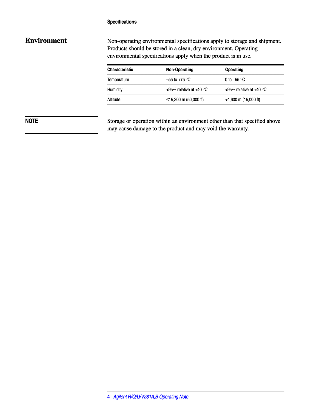 Agilent Technologies 00281-90055 manual Environment 