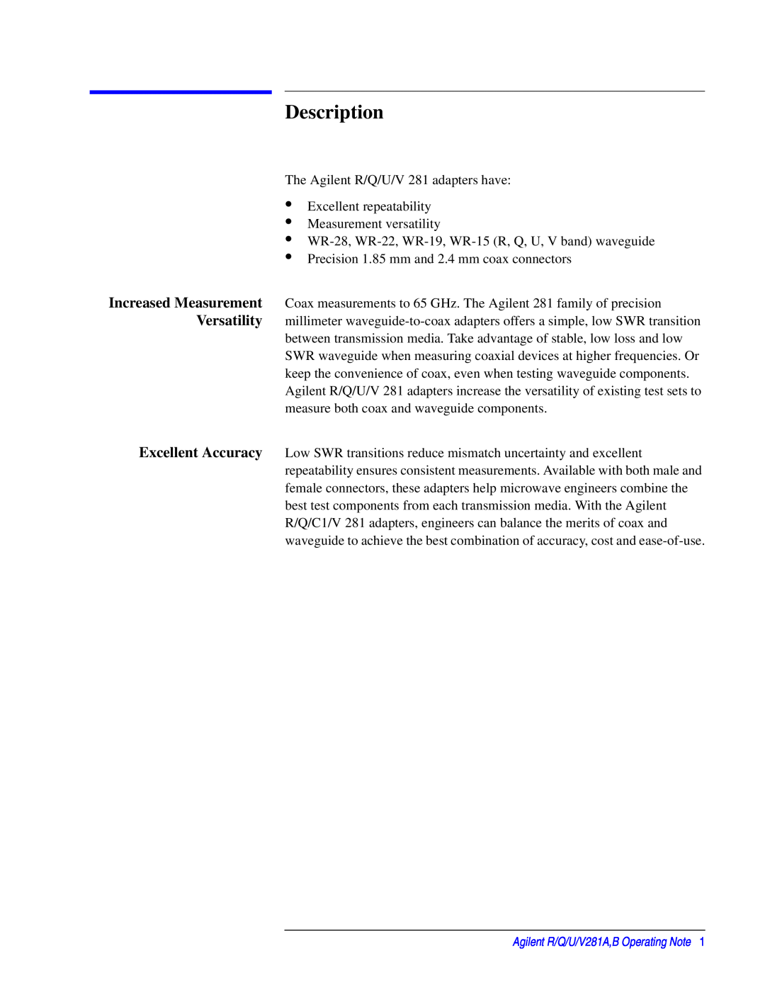Agilent Technologies 00281-90055 manual Description 