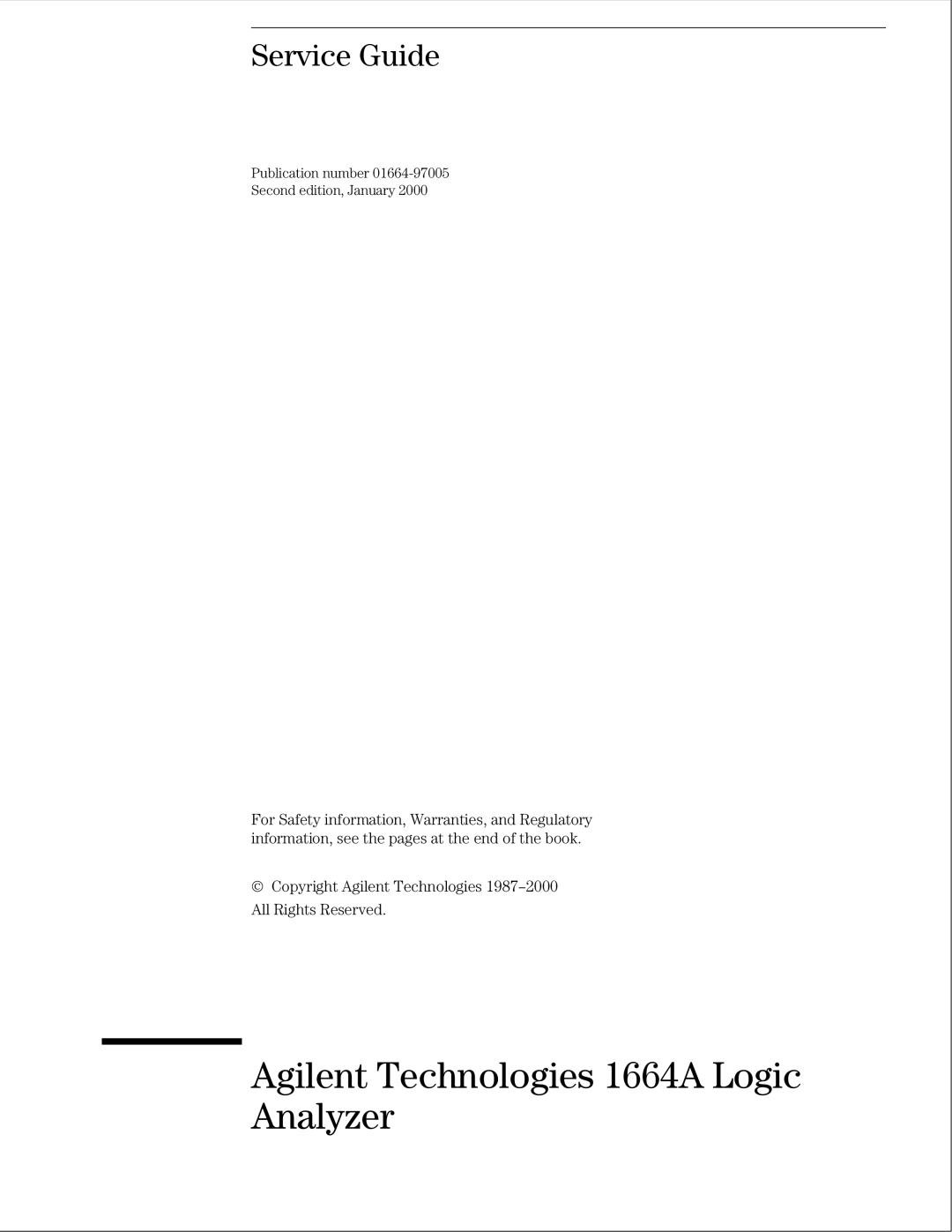 Agilent Technologies 01664-97005 manual Agilent Technologies 1664A Logic Analyzer 