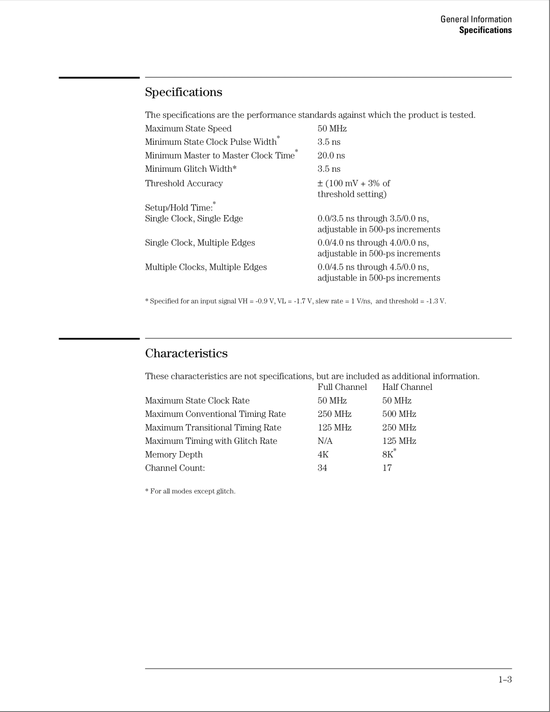 Agilent Technologies 01664-97005 manual Specifications 