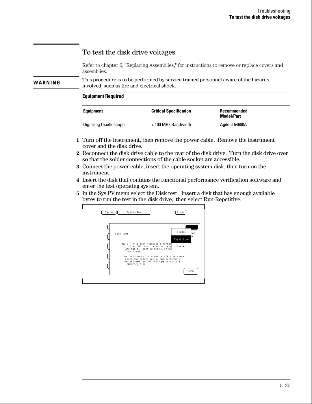 Agilent Technologies 01664-97005 manual To test the disk drive voltages 