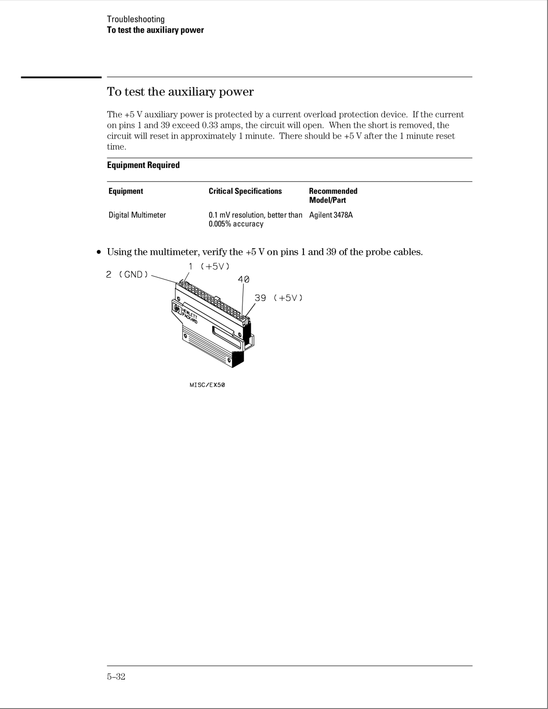 Agilent Technologies 01664-97005 manual To test the auxiliary power 