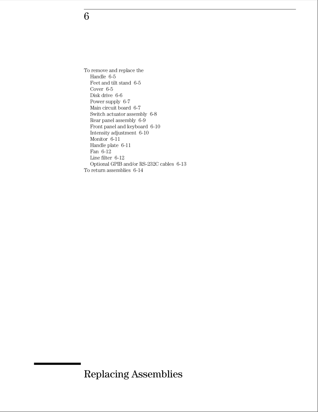 Agilent Technologies 01664-97005 manual Replacing Assemblies 