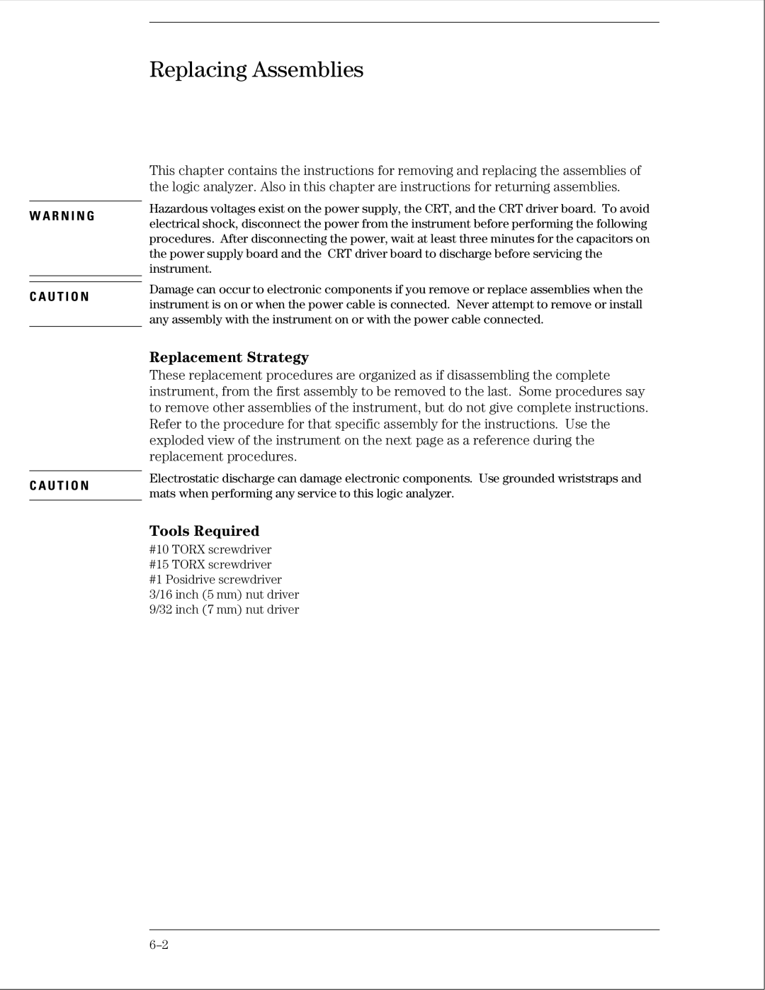 Agilent Technologies 01664-97005 manual Replacing Assemblies 