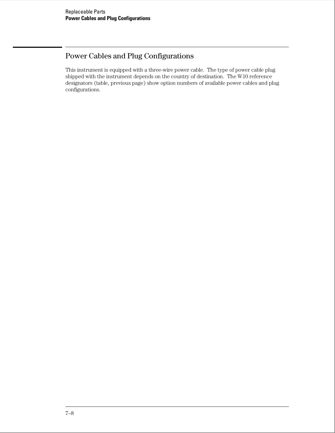 Agilent Technologies 01664-97005 manual Power Cables and Plug Configurations 