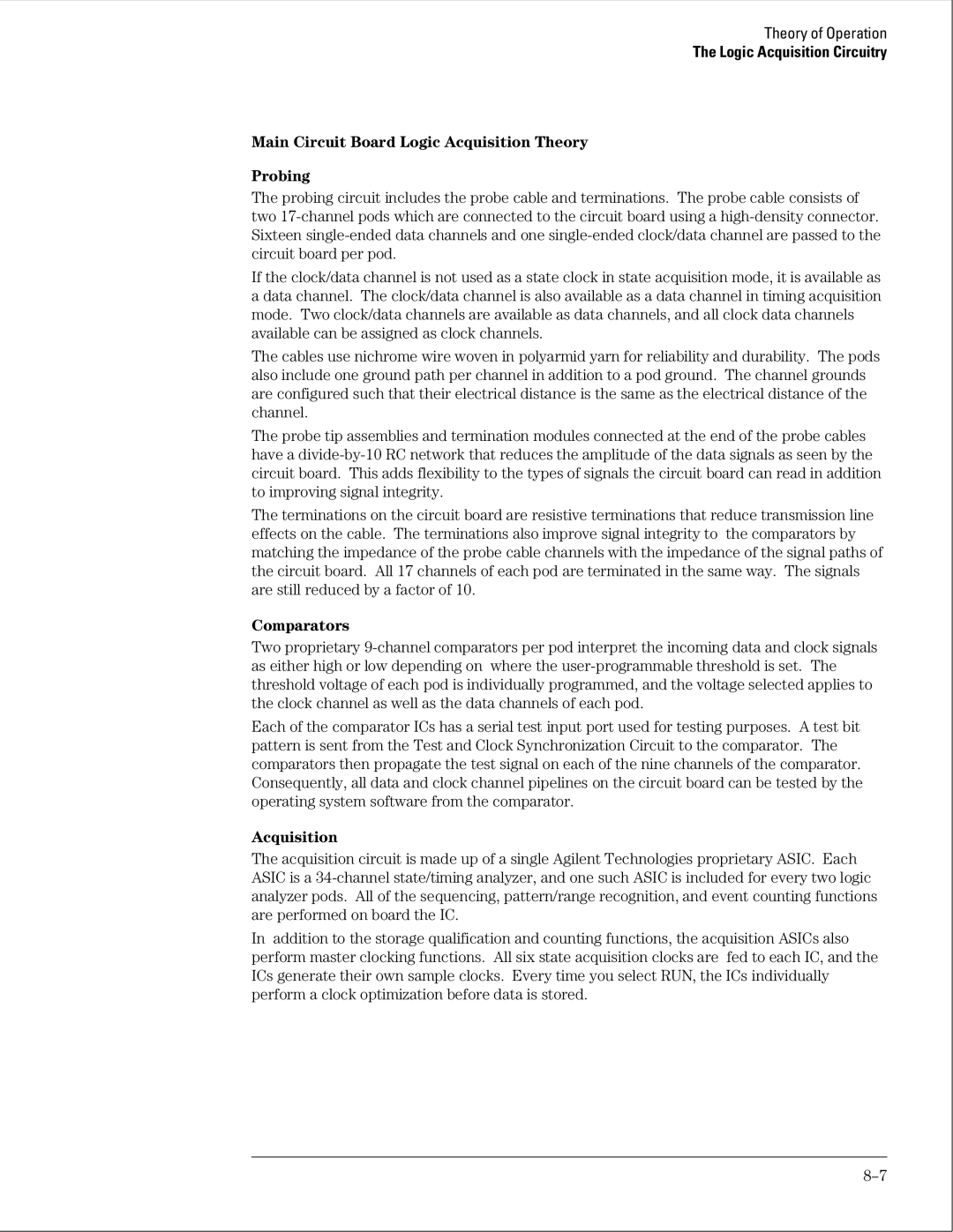 Agilent Technologies 01664-97005 manual Main Circuit Board Logic Acquisition Theory Probing, Comparators 