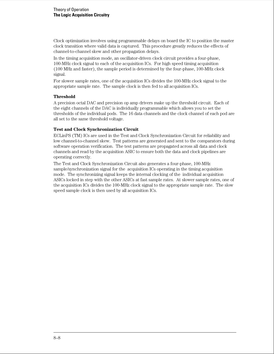 Agilent Technologies 01664-97005 manual Threshold, Test and Clock Synchronization Circuit 