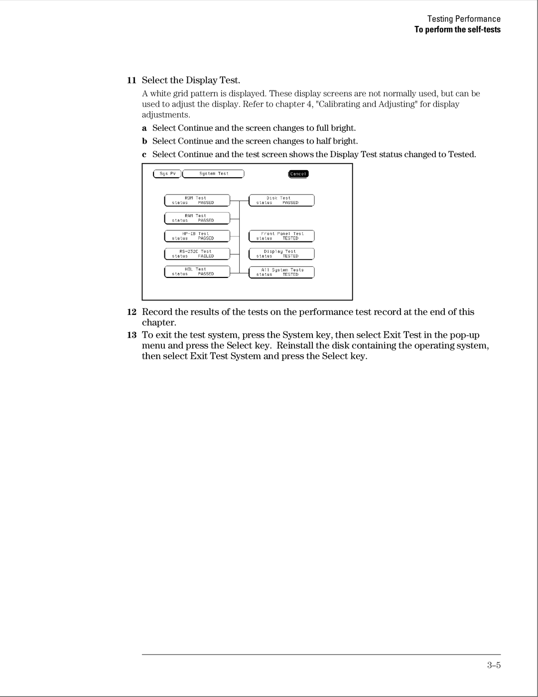 Agilent Technologies 01664-97005 manual Select the Display Test 