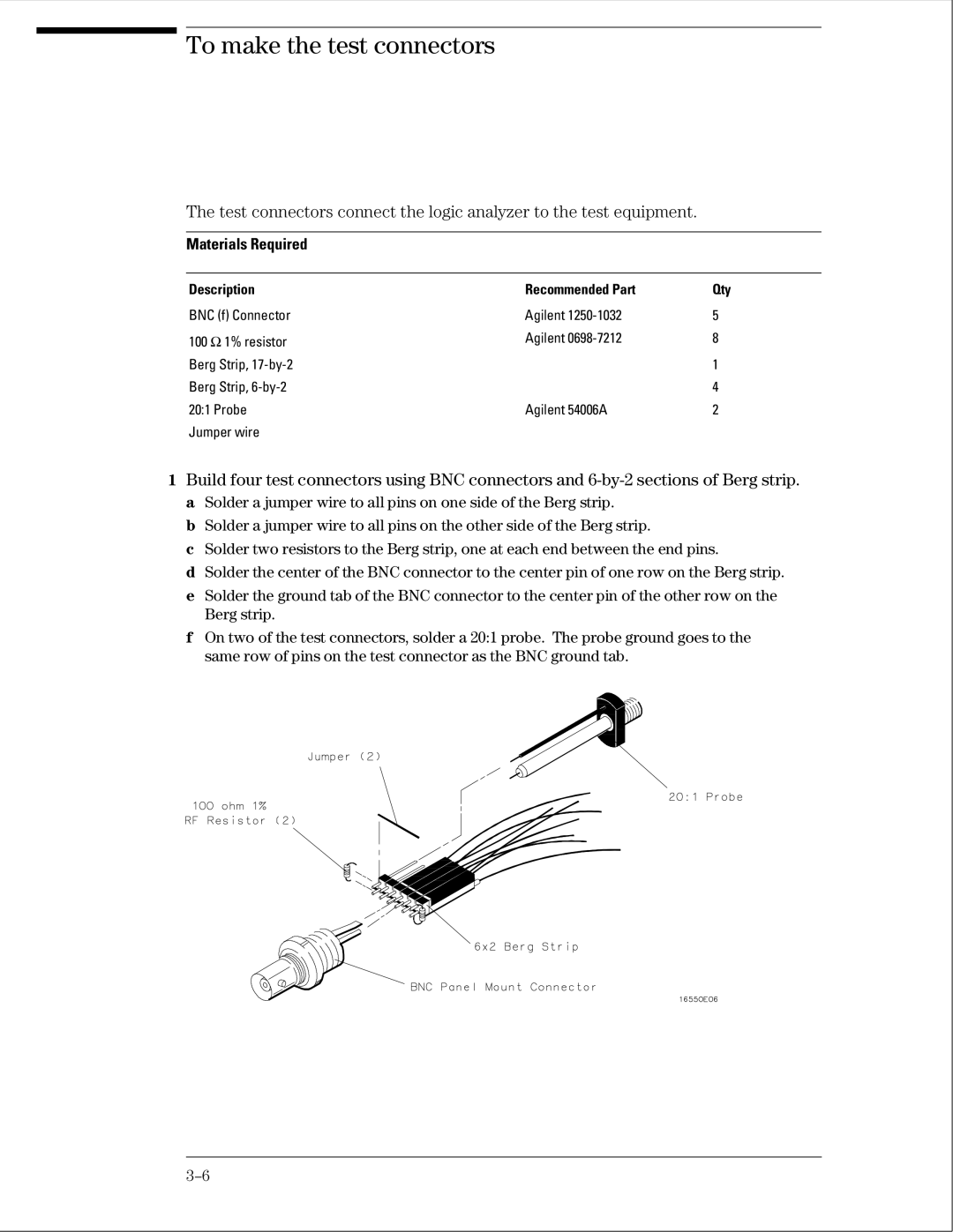 Agilent Technologies 01664-97005 manual To make the test connectors, Materials Required 