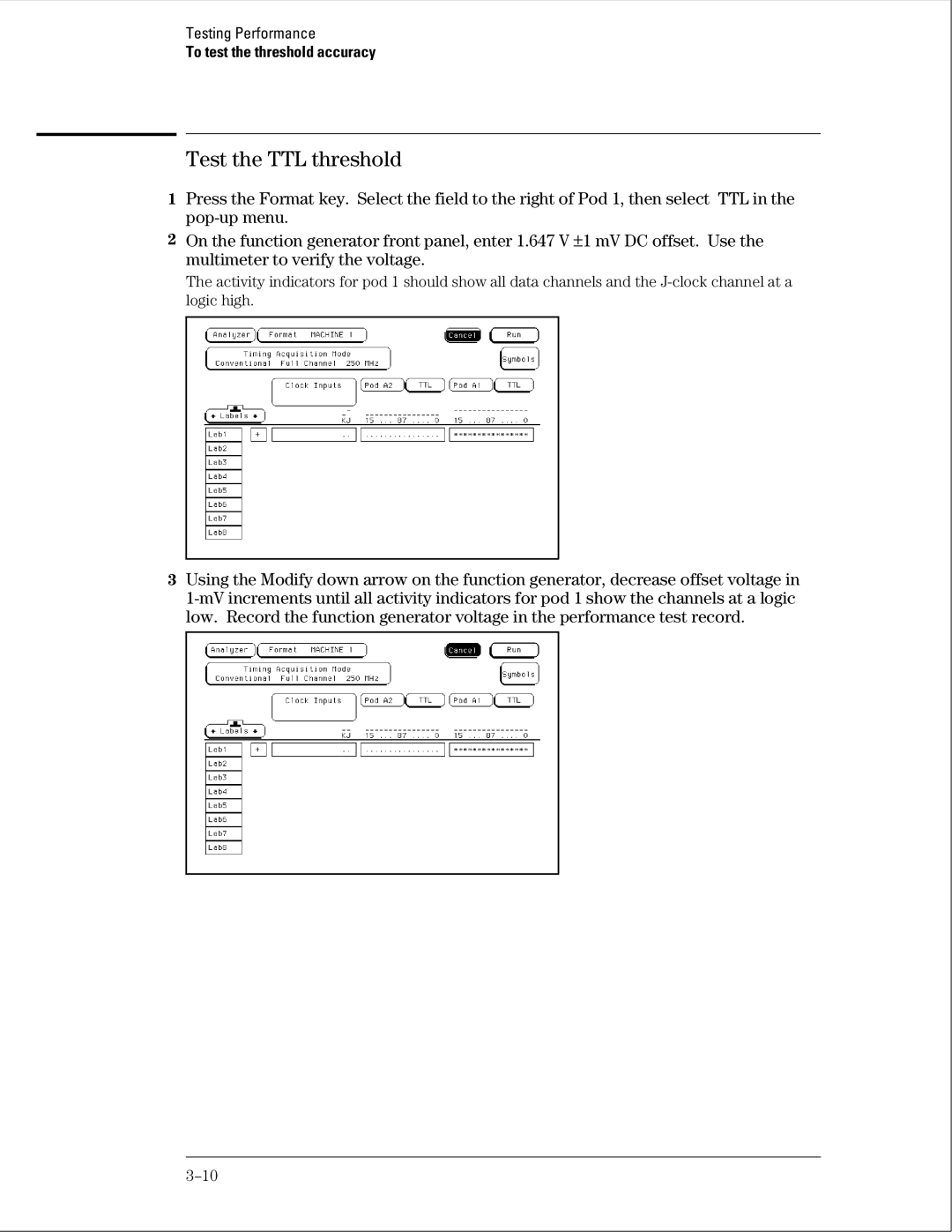 Agilent Technologies 01664-97005 manual Test the TTL threshold 