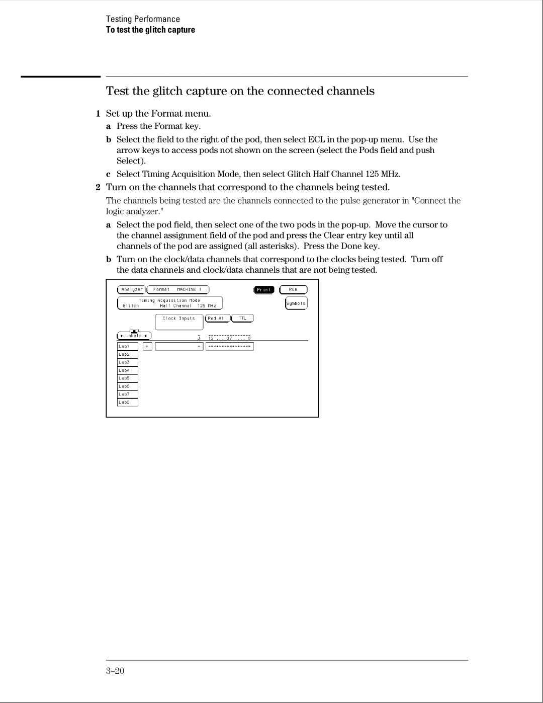 Agilent Technologies 01664-97005 manual Test the glitch capture on the connected channels 