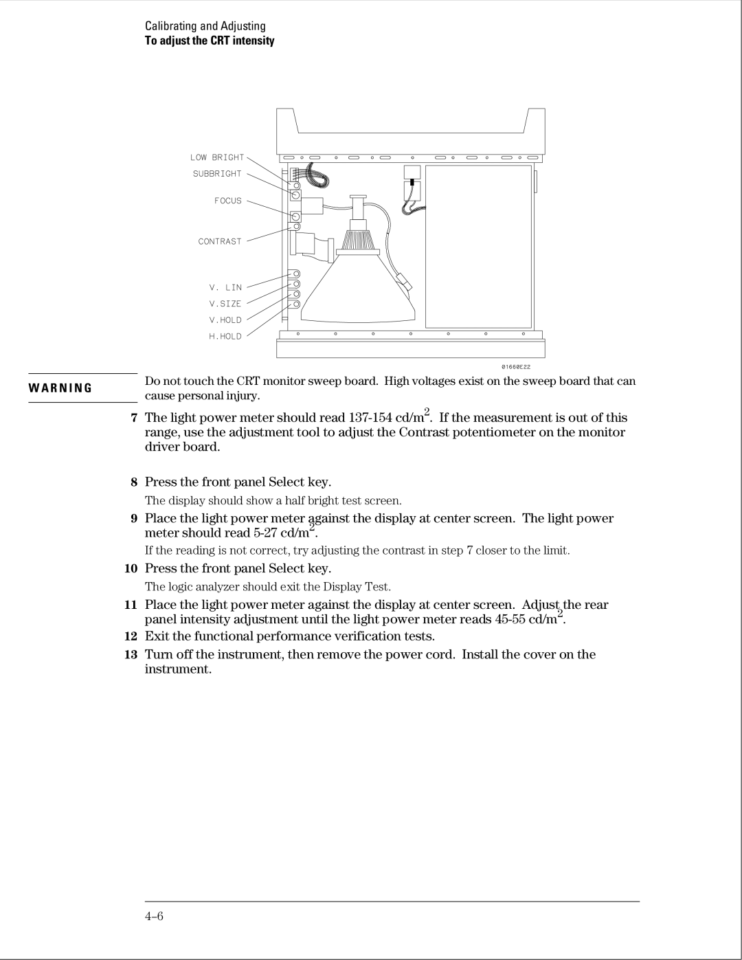 Agilent Technologies 01664-97005 manual To adjust the CRT intensity 