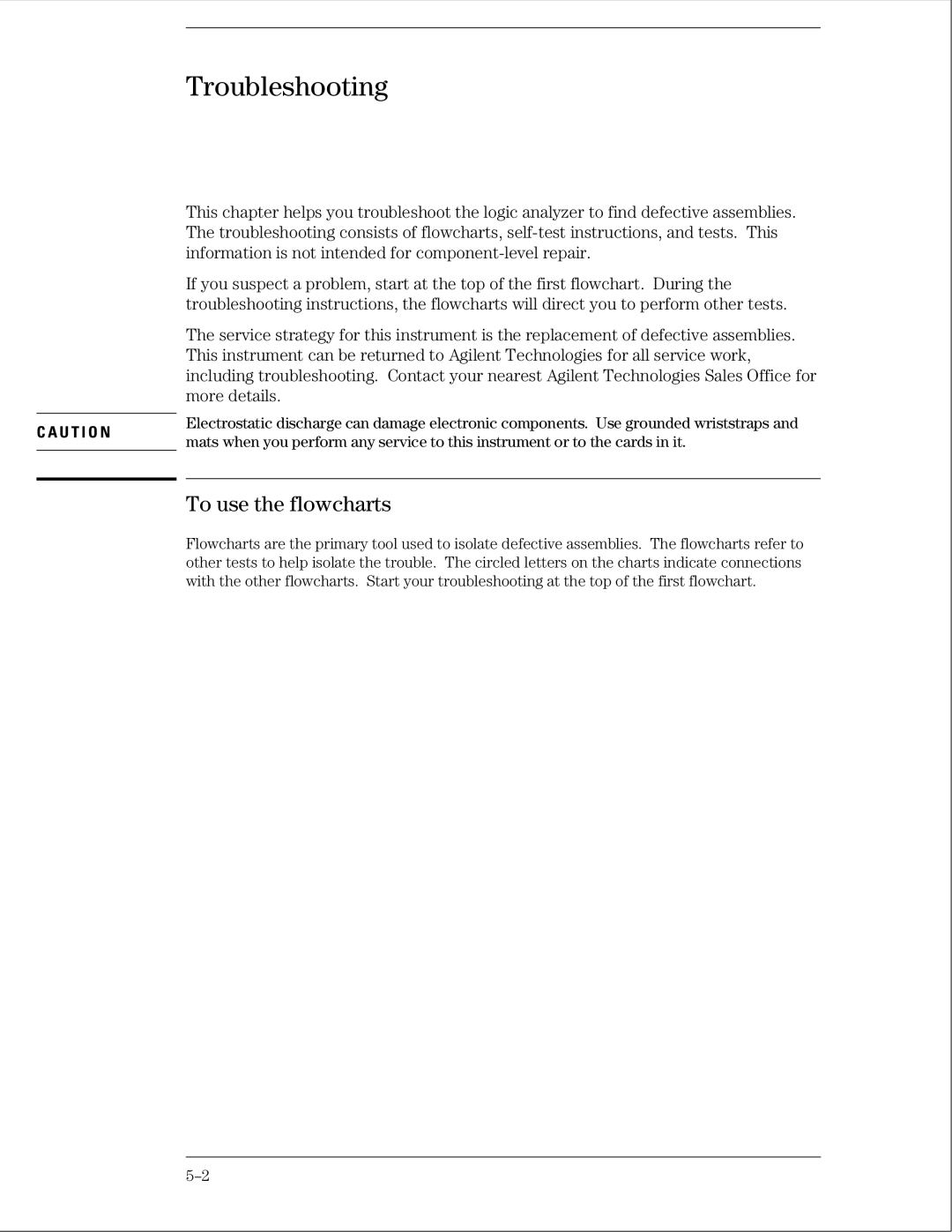 Agilent Technologies 01664-97005 manual Troubleshooting, To use the flowcharts 