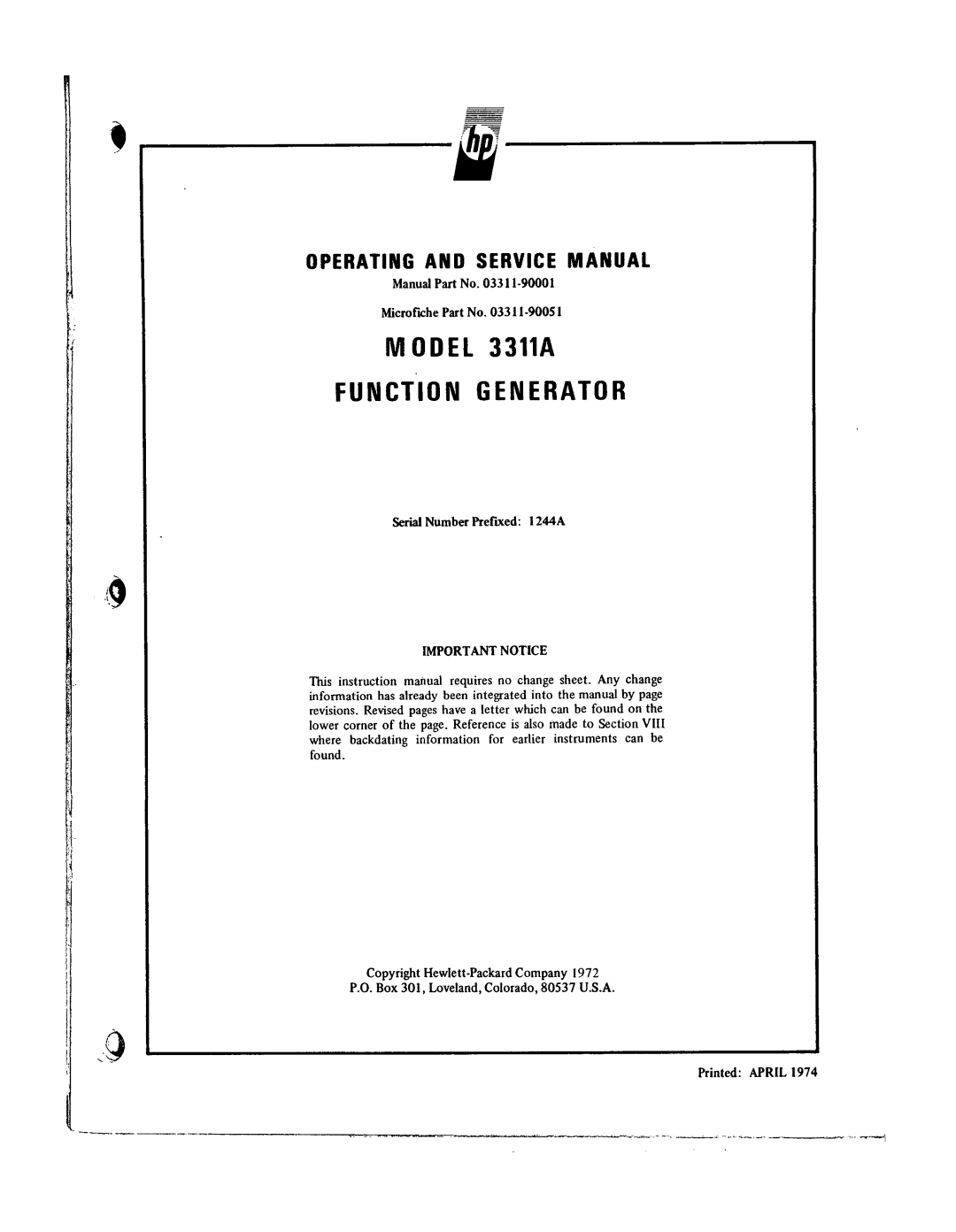 Agilent Technologies 03311-90001 service manual 