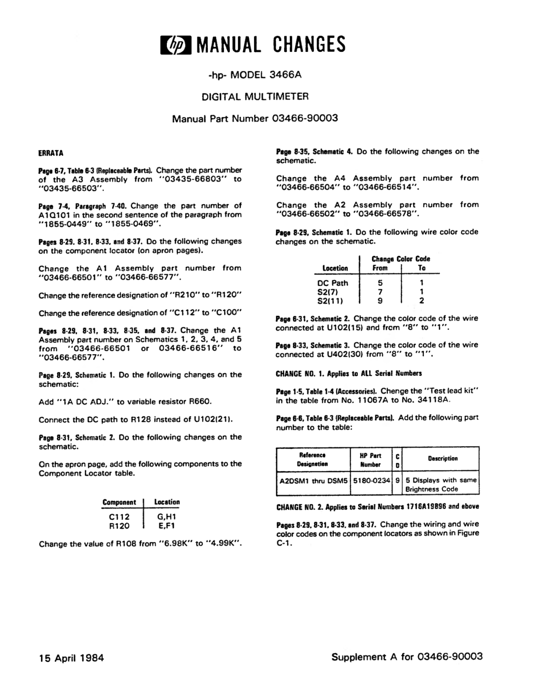 Agilent Technologies 03466-90003 service manual 